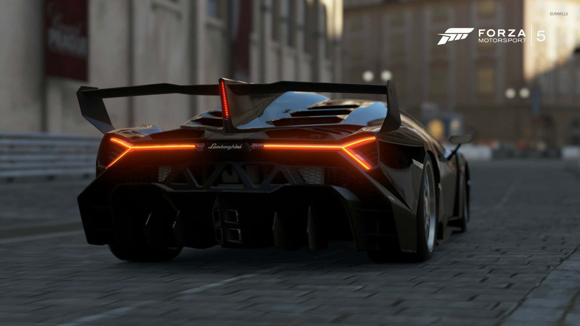 Lamborghini Veneno, black, glowing orange taillights, Full HD Desktop Wallpaper