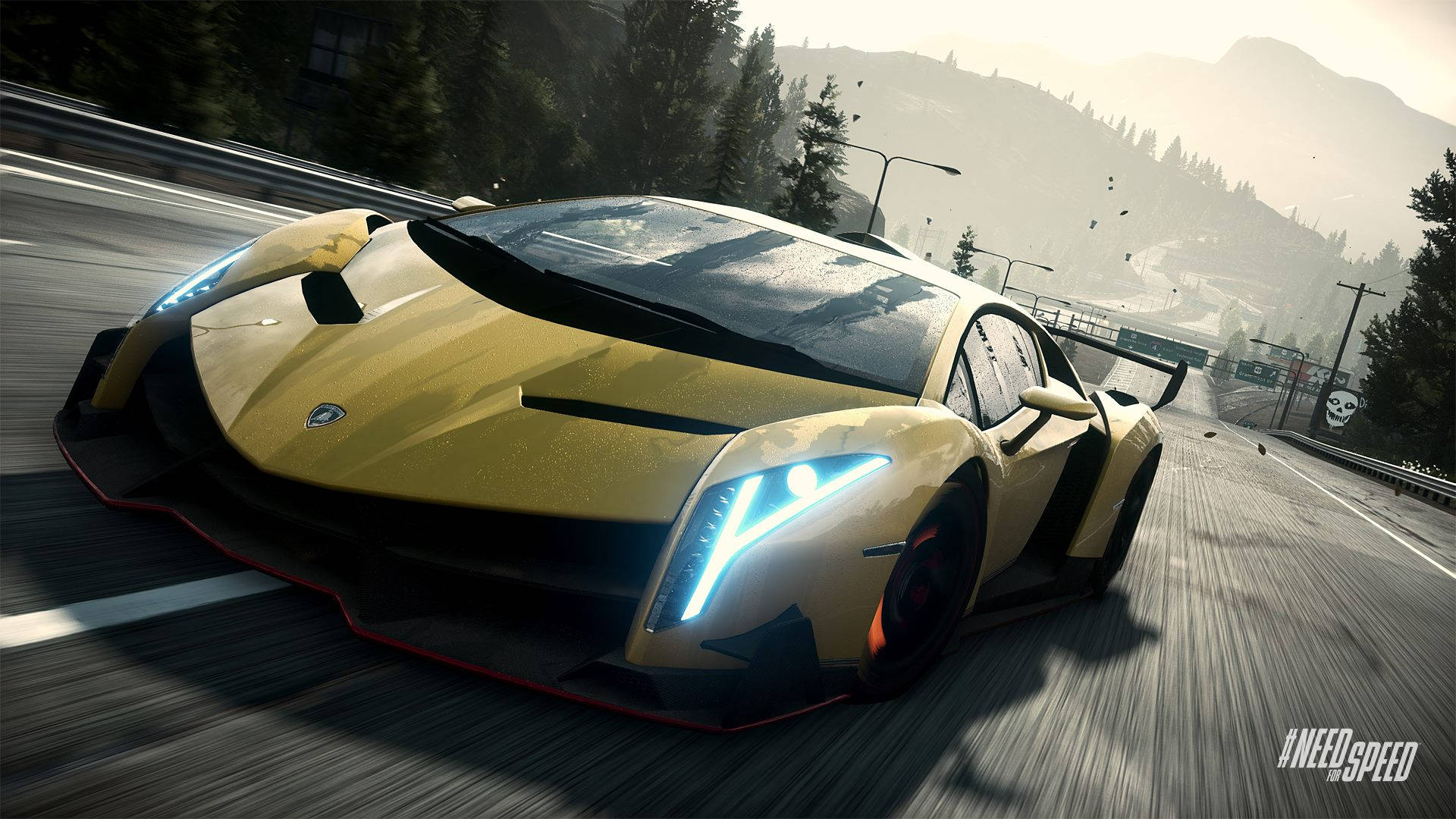 Lamborghini Veneno, yellow, mountain highway, Full HD Desktop Wallpaper