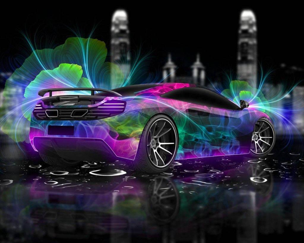 Lamborghini Veneno, neon-lit, electric purple green and blue energy, SD Desktop Wallpaper