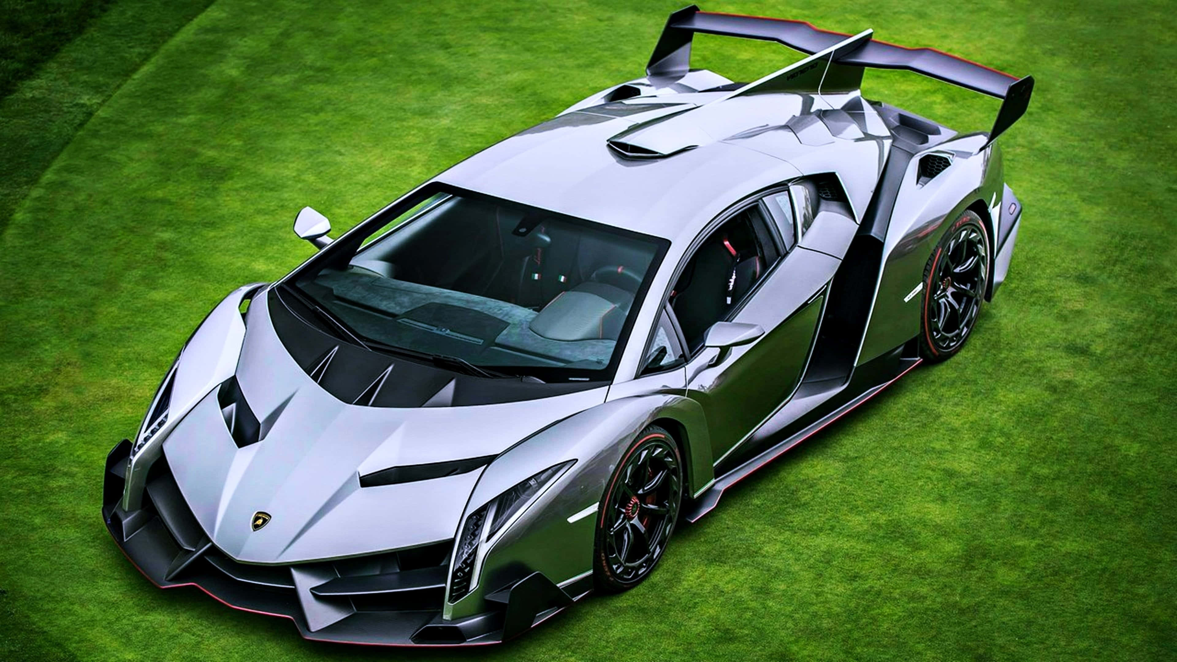 Lamborghini Veneno, silver, black accents, 4K Desktop Wallpaper