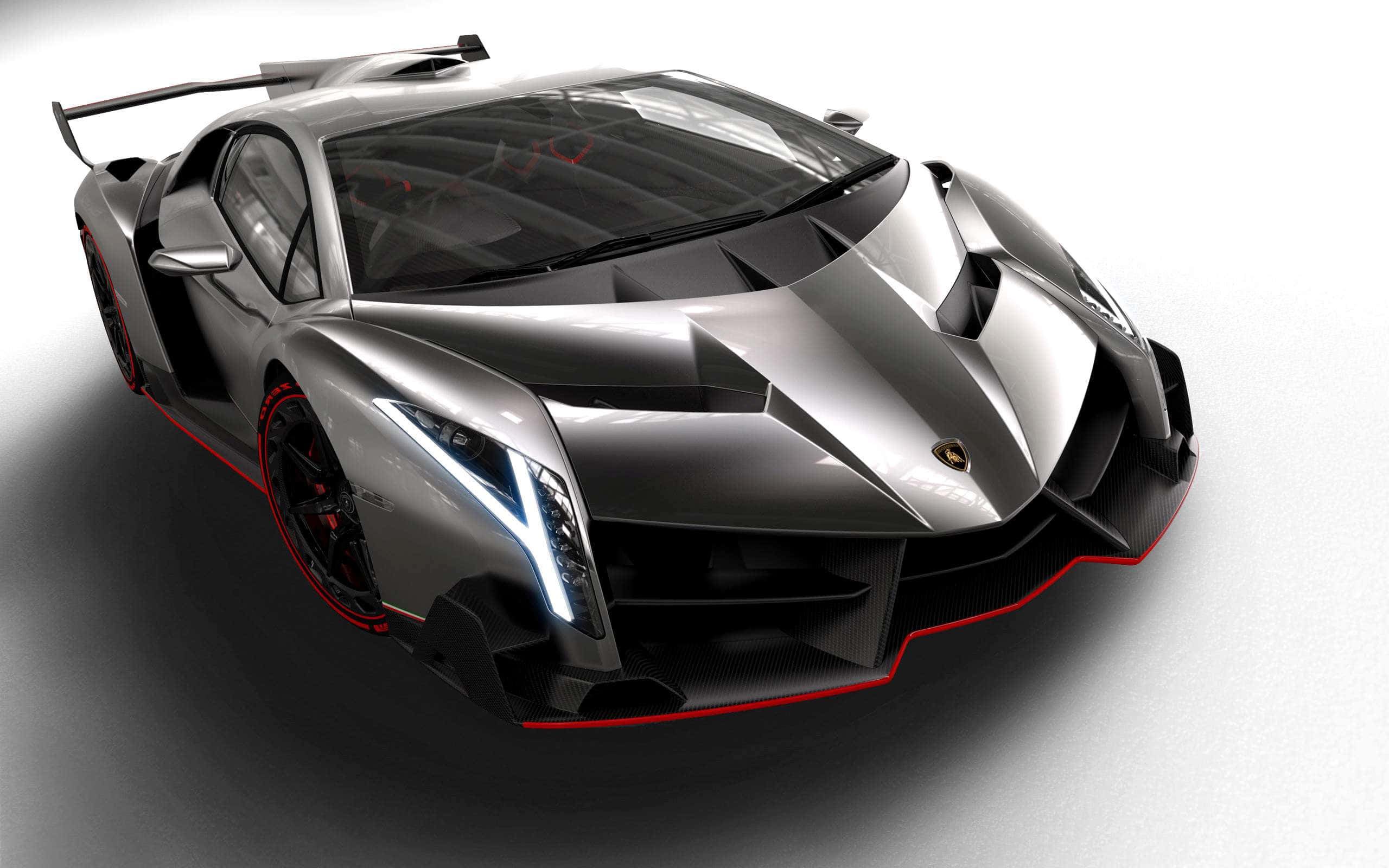 Lamborghini Veneno, silver, red accents, 2K Desktop Wallpaper