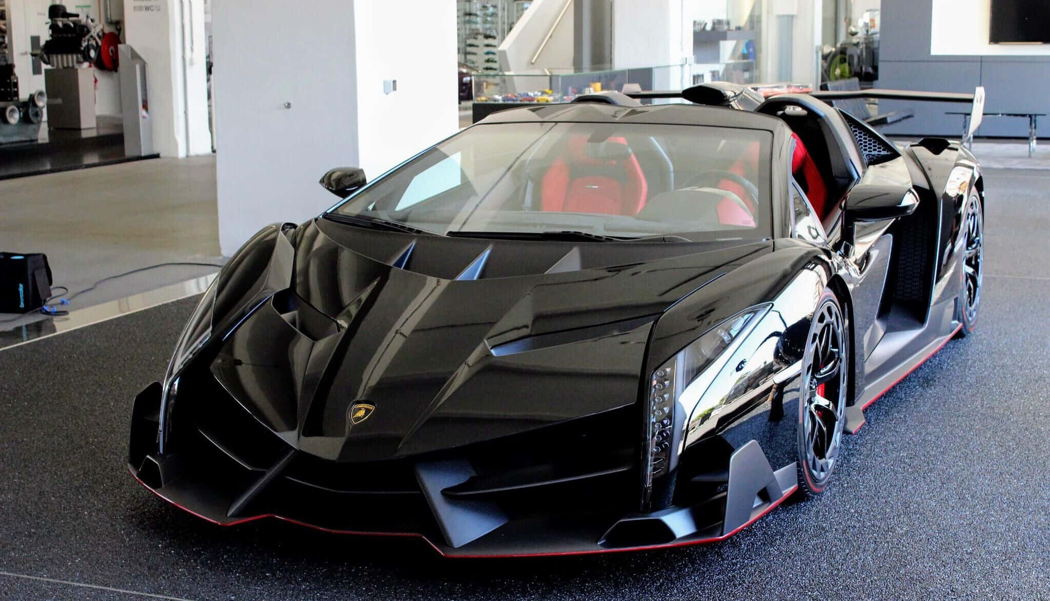 Lamborghini Veneno, black, red accents, Full HD Desktop Wallpaper