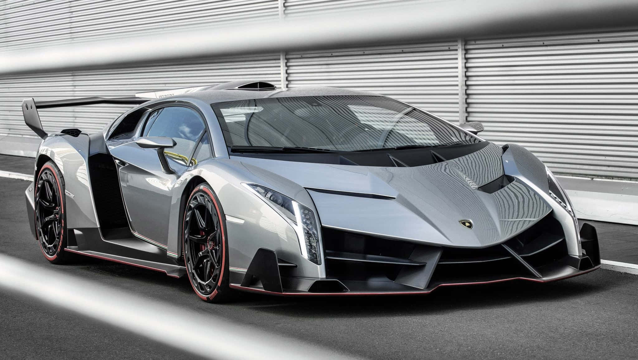 Lamborghini Veneno, silver, red accents, Full HD Desktop Wallpaper