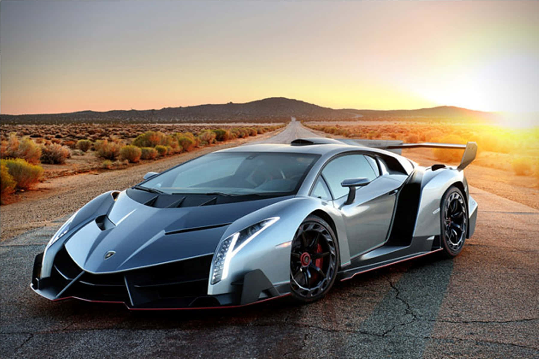 Lamborghini Veneno, silver, desert road, HD Desktop Wallpaper