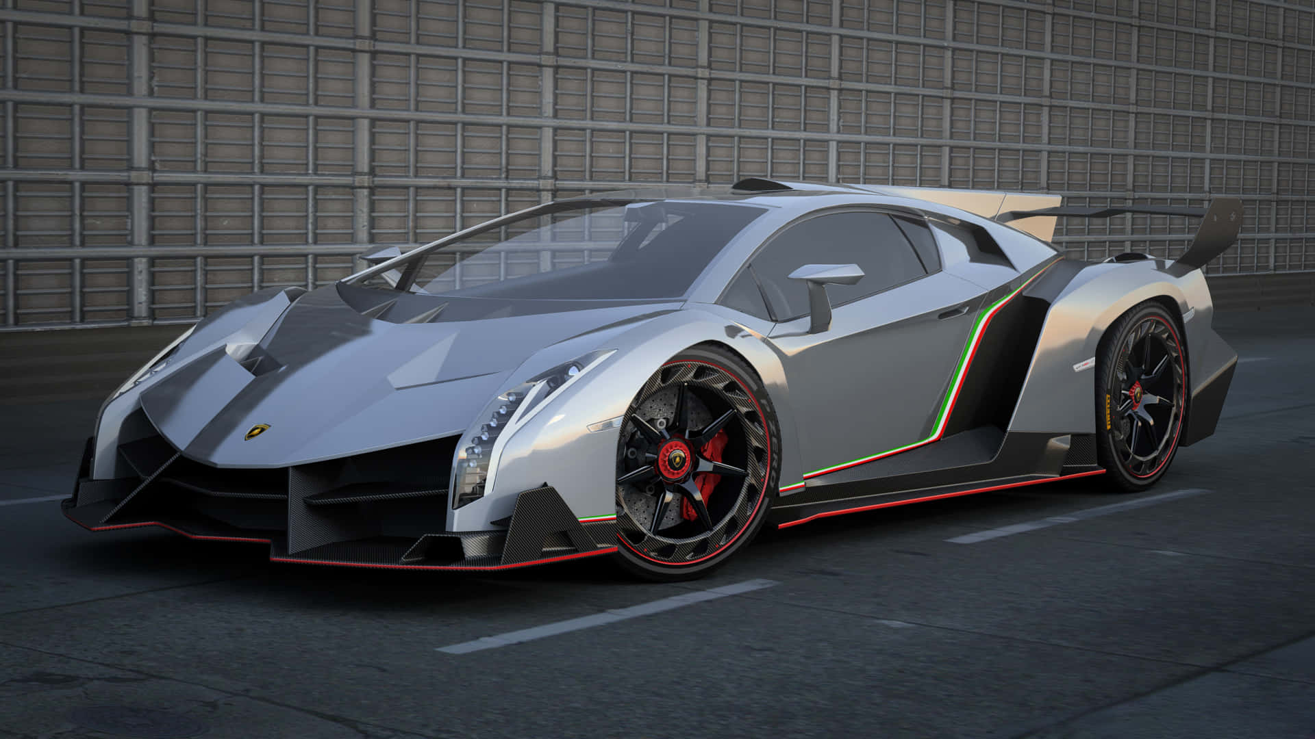 Lamborghini Veneno, silver, red and green accents, Full HD Desktop Wallpaper