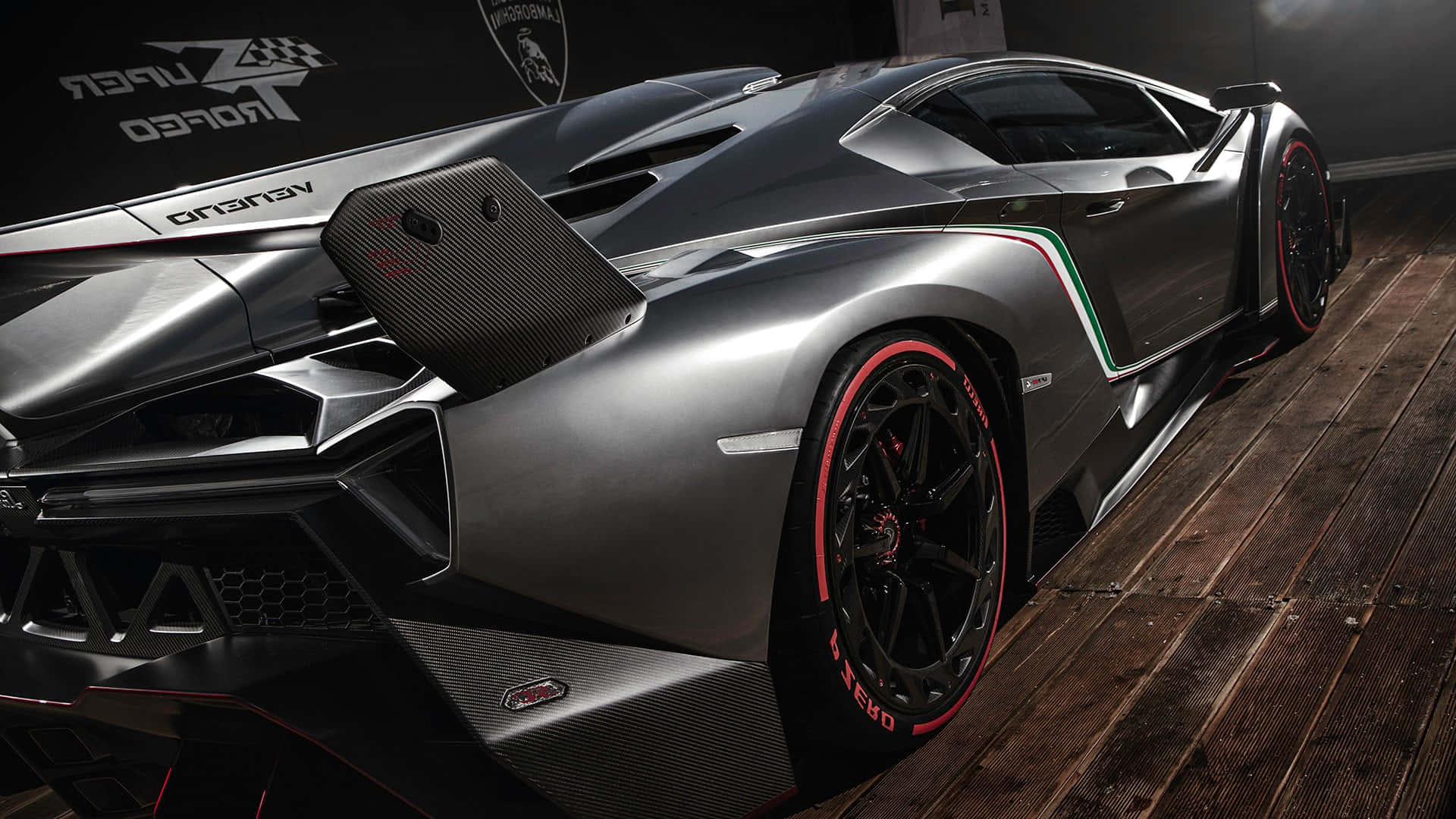 Lamborghini Veneno, silver, red accents, Full HD Desktop Wallpaper