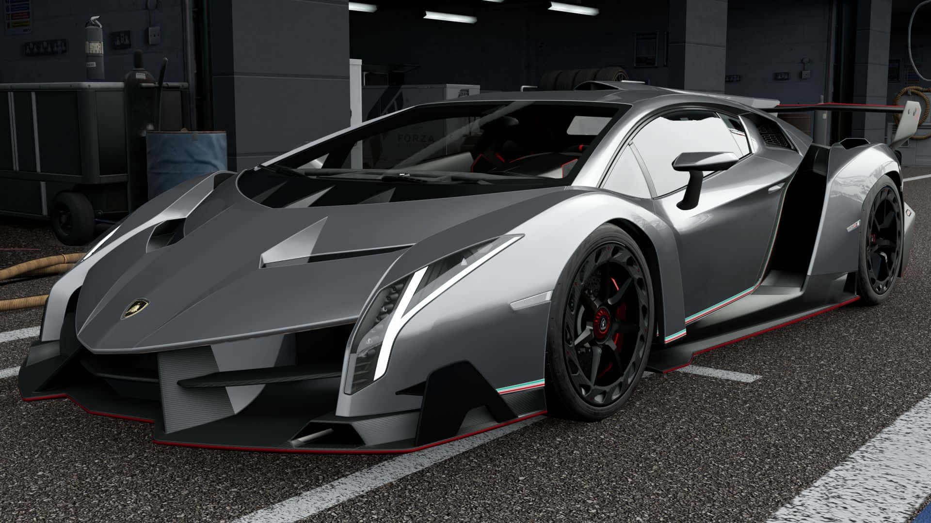 Lamborghini Veneno, silver, red accents, Full HD Desktop Wallpaper