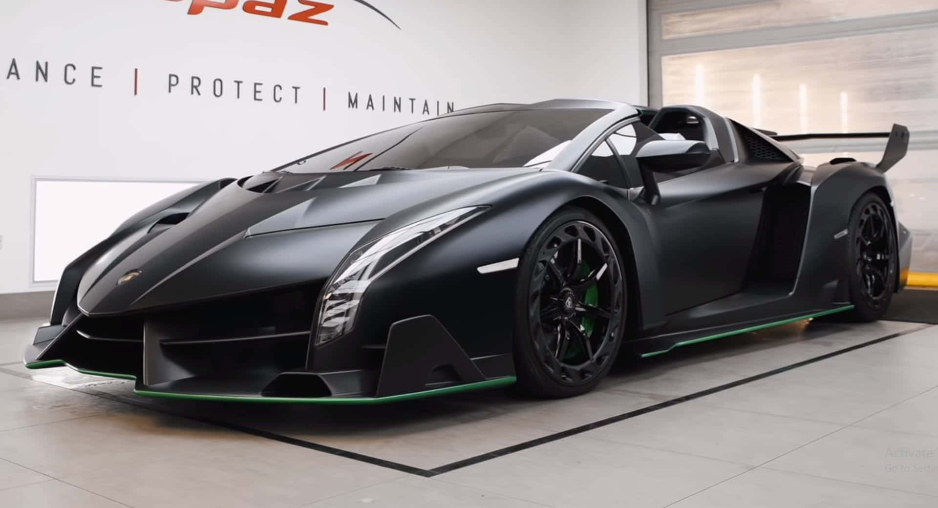 Lamborghini Veneno, matte black, green accents, Full HD Desktop Wallpaper