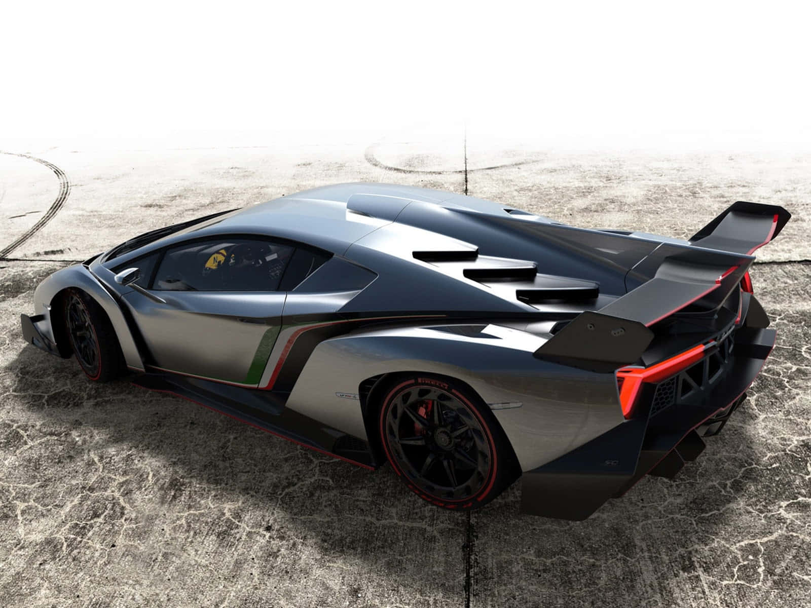 Lamborghini Veneno, silver, red accents, HD Desktop Wallpaper