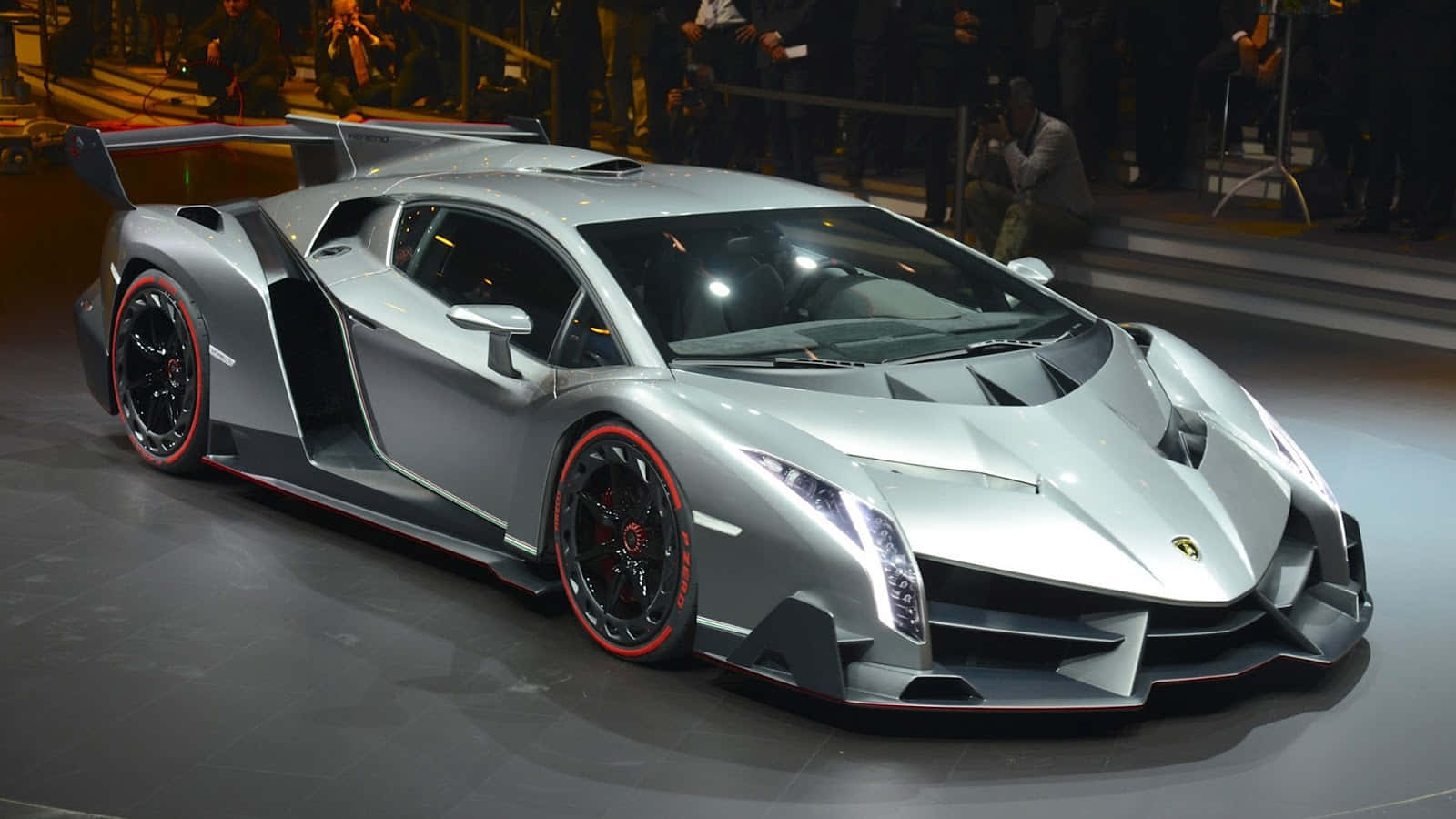 Lamborghini Veneno, silver, red-accented wheels, HD Desktop Wallpaper