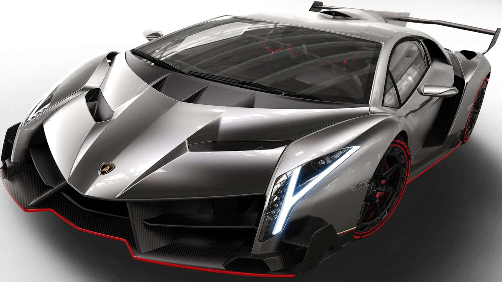Lamborghini Veneno, silver, red accents, HD Desktop Wallpaper