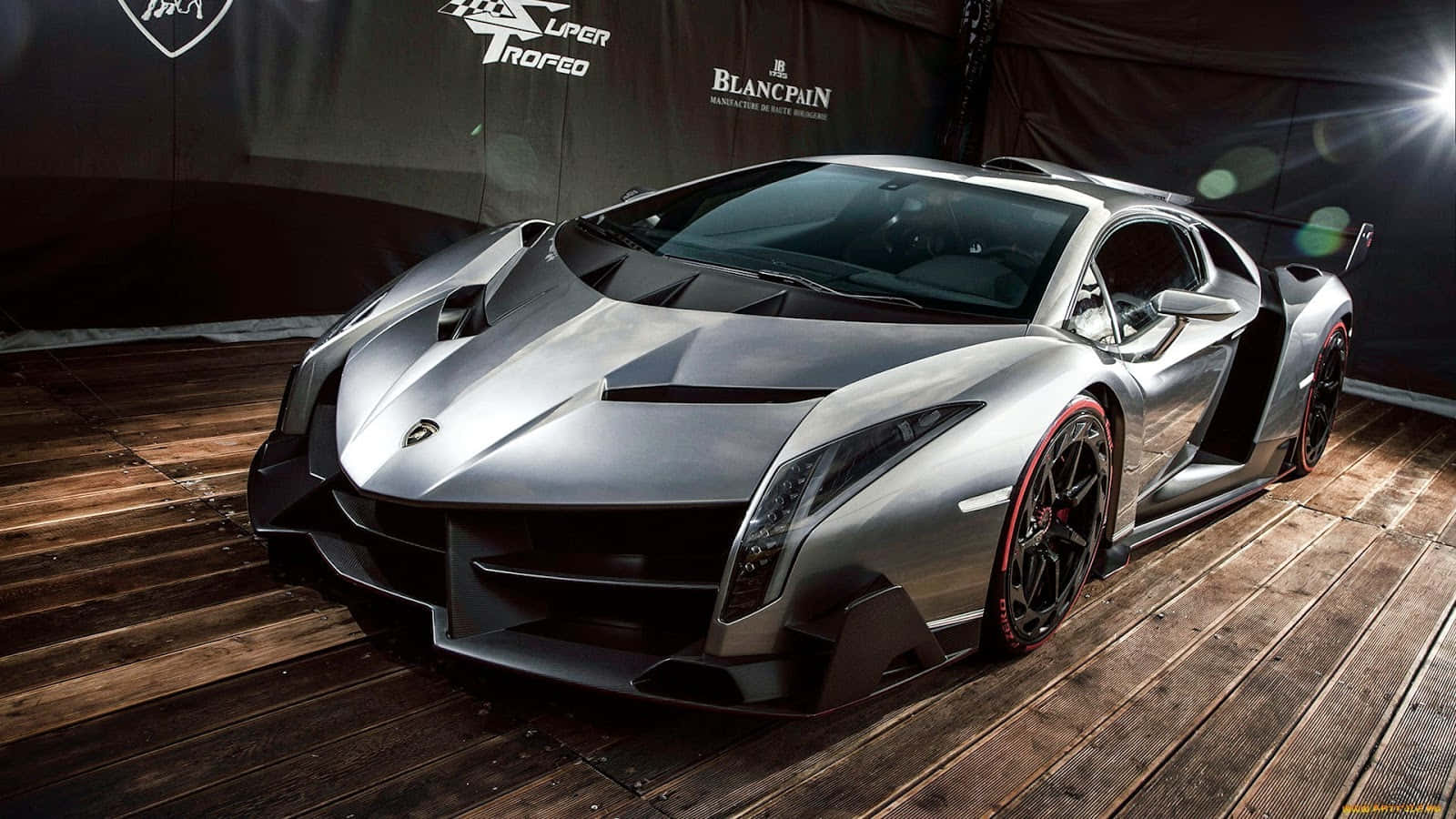 Lamborghini Veneno, silver, studio lights, HD Desktop Wallpaper