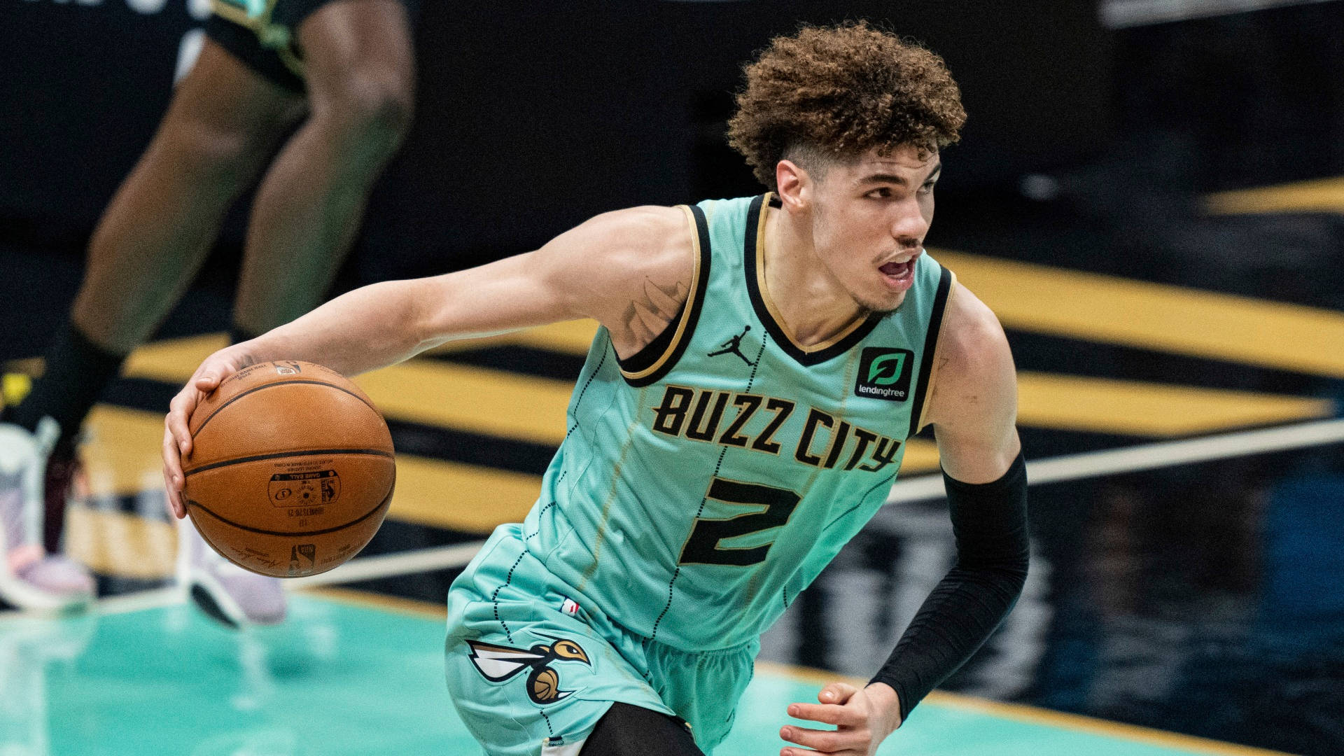 Lamelo Ball, teal 'Buzz City' jersey, basketball player, Full HD Desktop Wallpaper