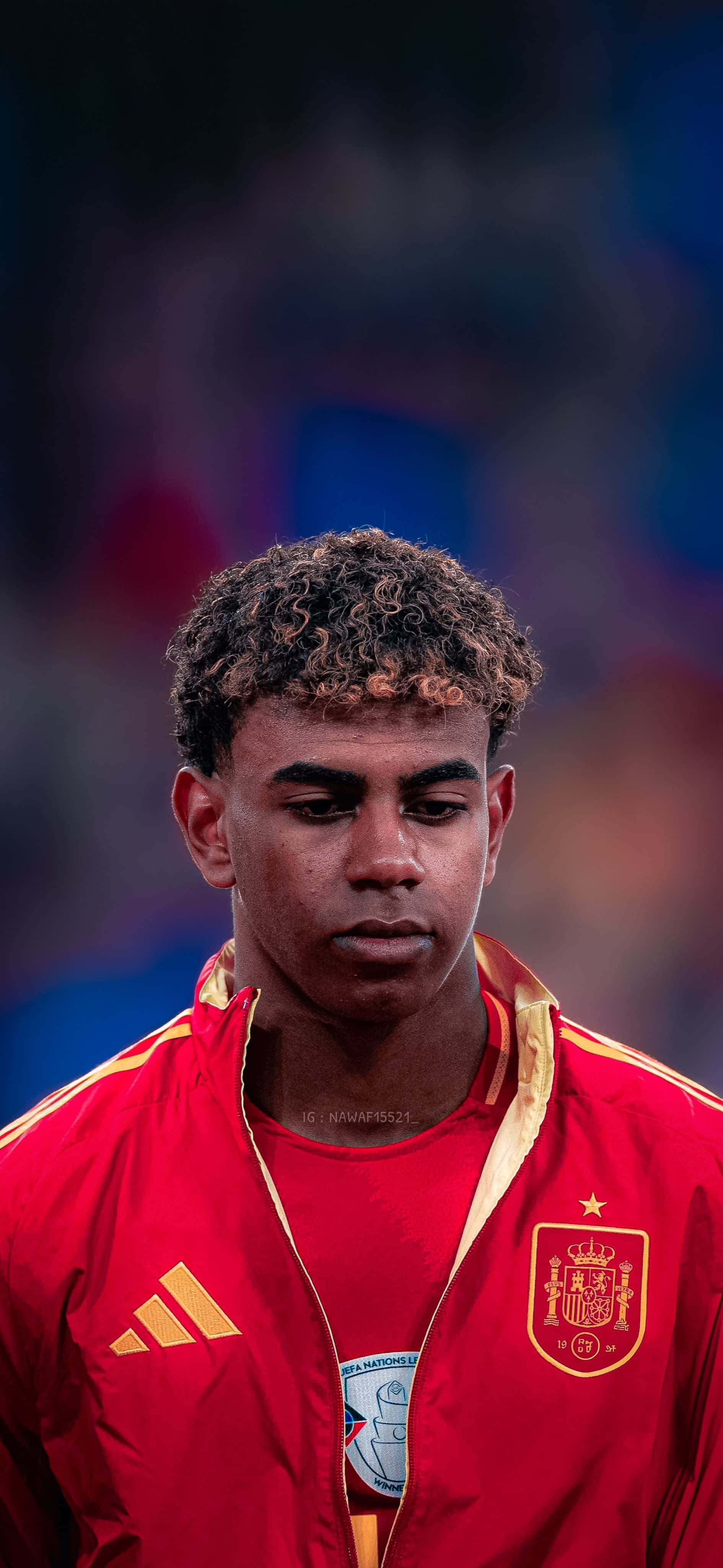 Lamine Yamal, red national team jacket, young Spanish footballer, 4K Phone Wallpaper