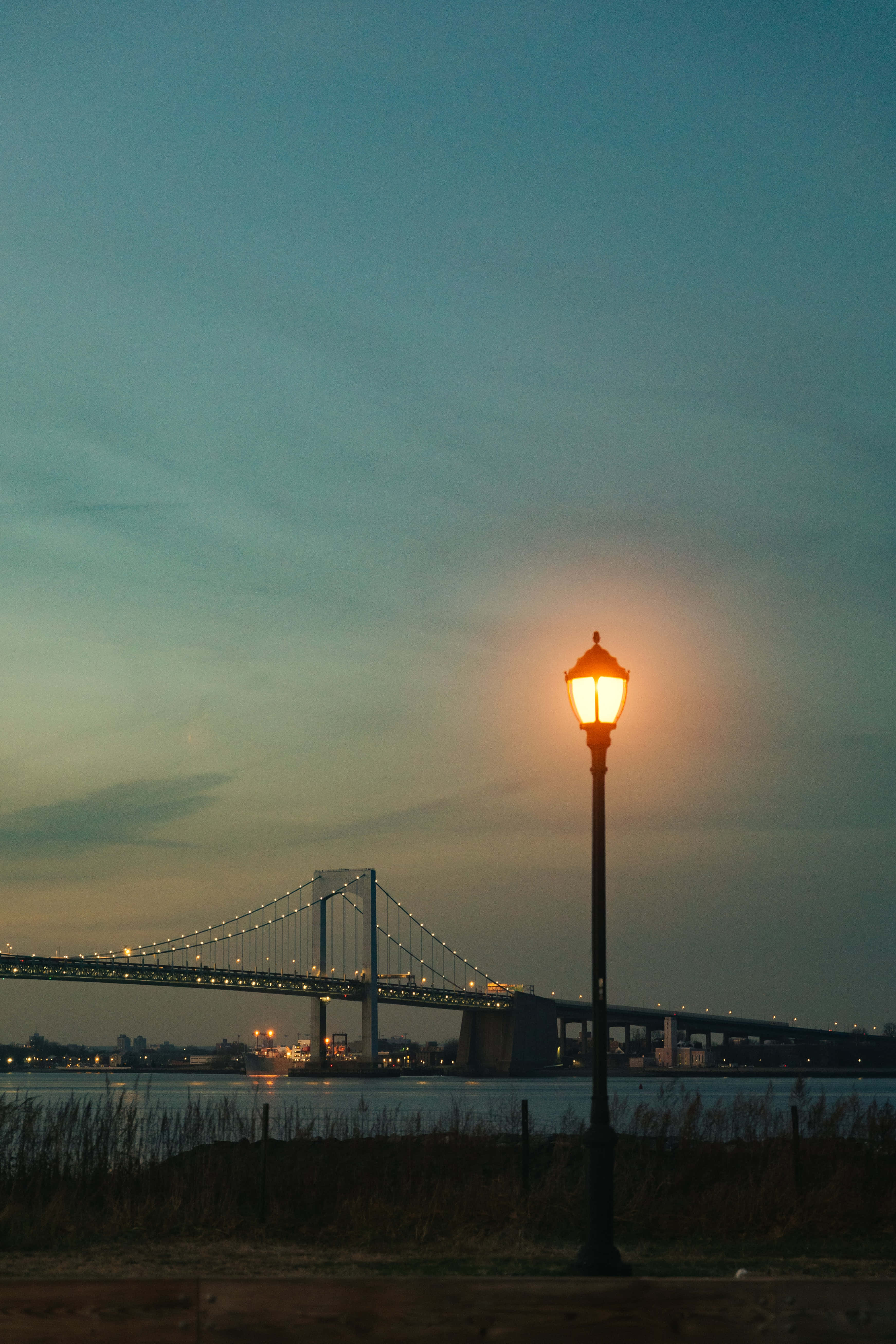 Lamp Post, Bridge, Evening Sky, 5K Phone Wallpaper
