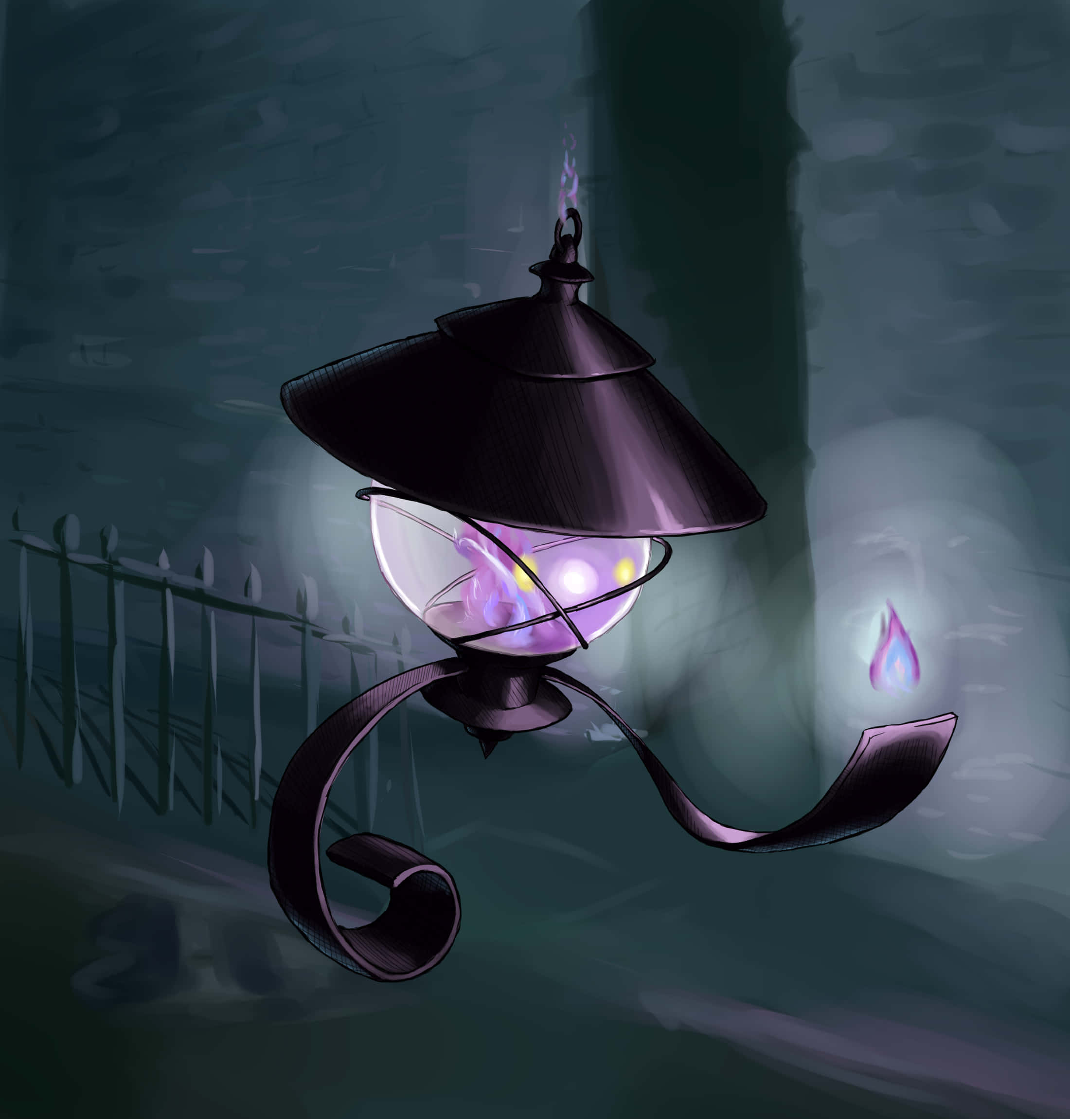 Lampent, purple fire, glowing purple lantern, Full HD Phone Wallpaper