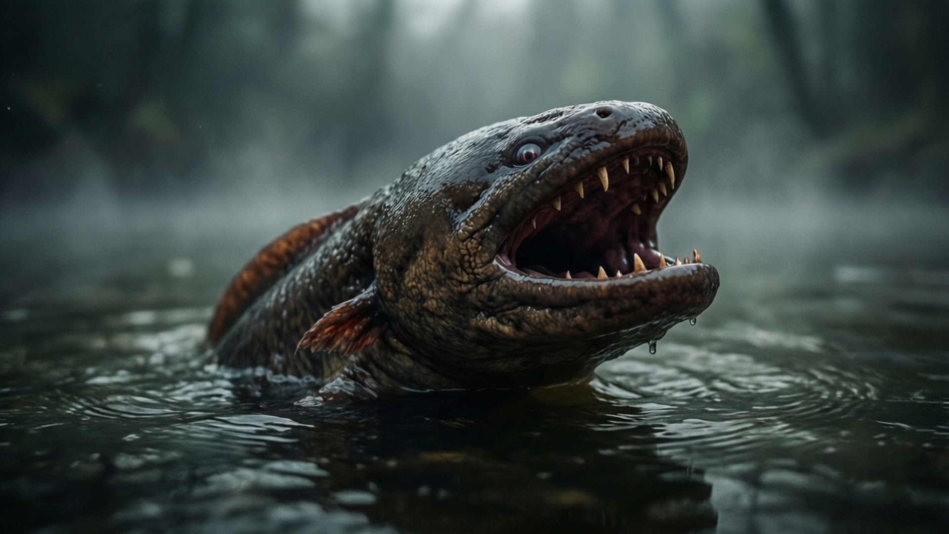 Lamprey, murky water, open mouth, Full HD Desktop Wallpaper