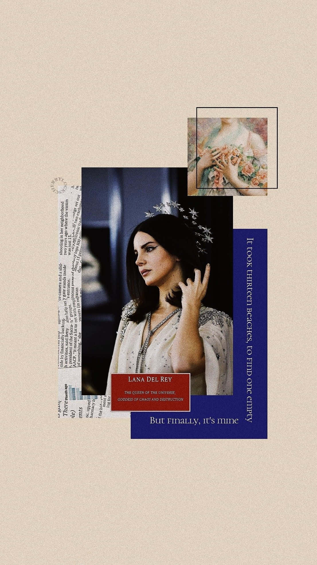 Lana Del Rey, star-adorned headpiece, text snippets, Full HD Phone Wallpaper