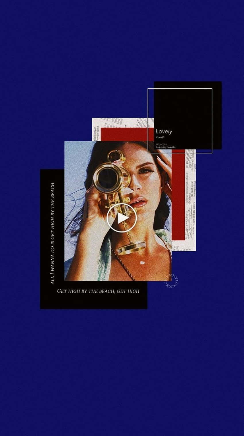 Lana Del Rey, blue background, vintage camera, HD Phone Wallpaper