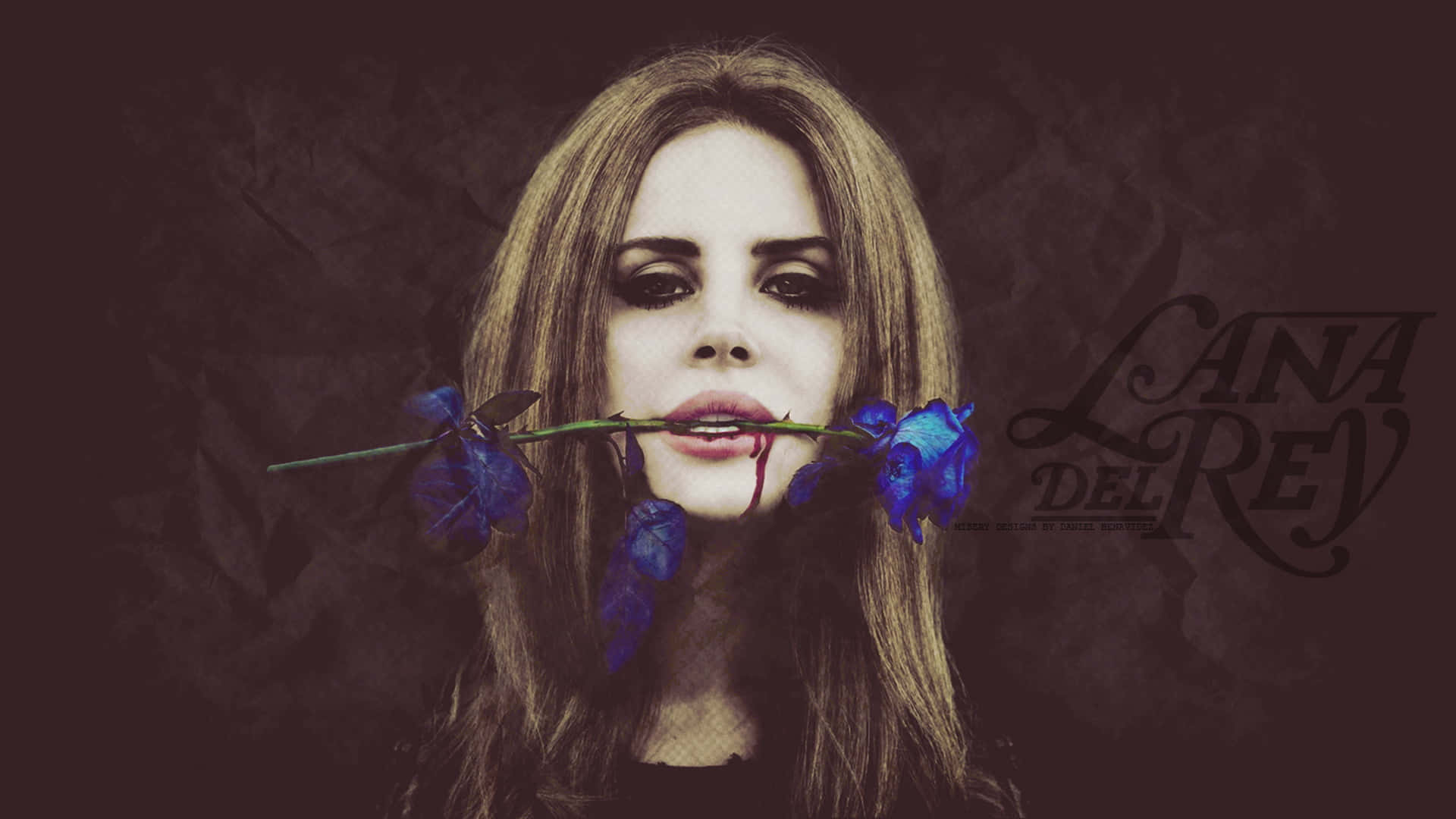 Lana Del Rey, blue rose, dark textured background, Full HD Desktop Wallpaper