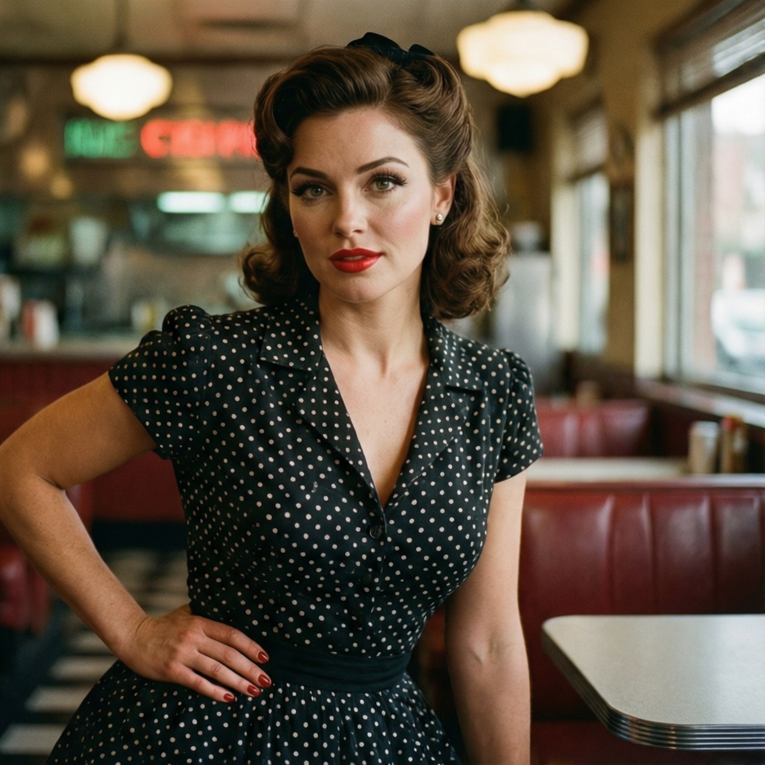 Lana Rhoades, 1950s pin-up, retro diner, HD Desktop Wallpaper