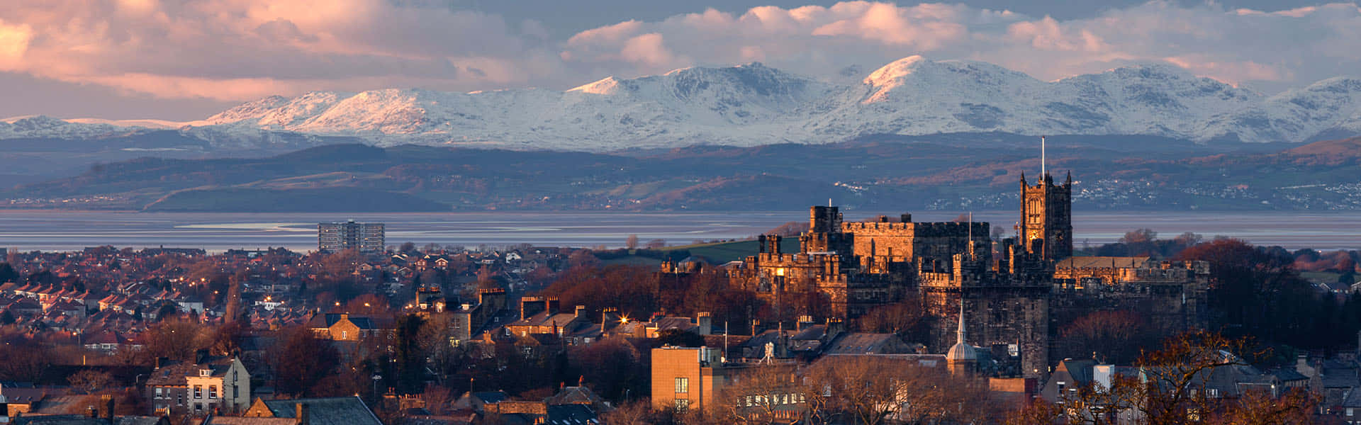 Lancaster, cityscape, snowy mountains, Full HD Desktop Wallpaper