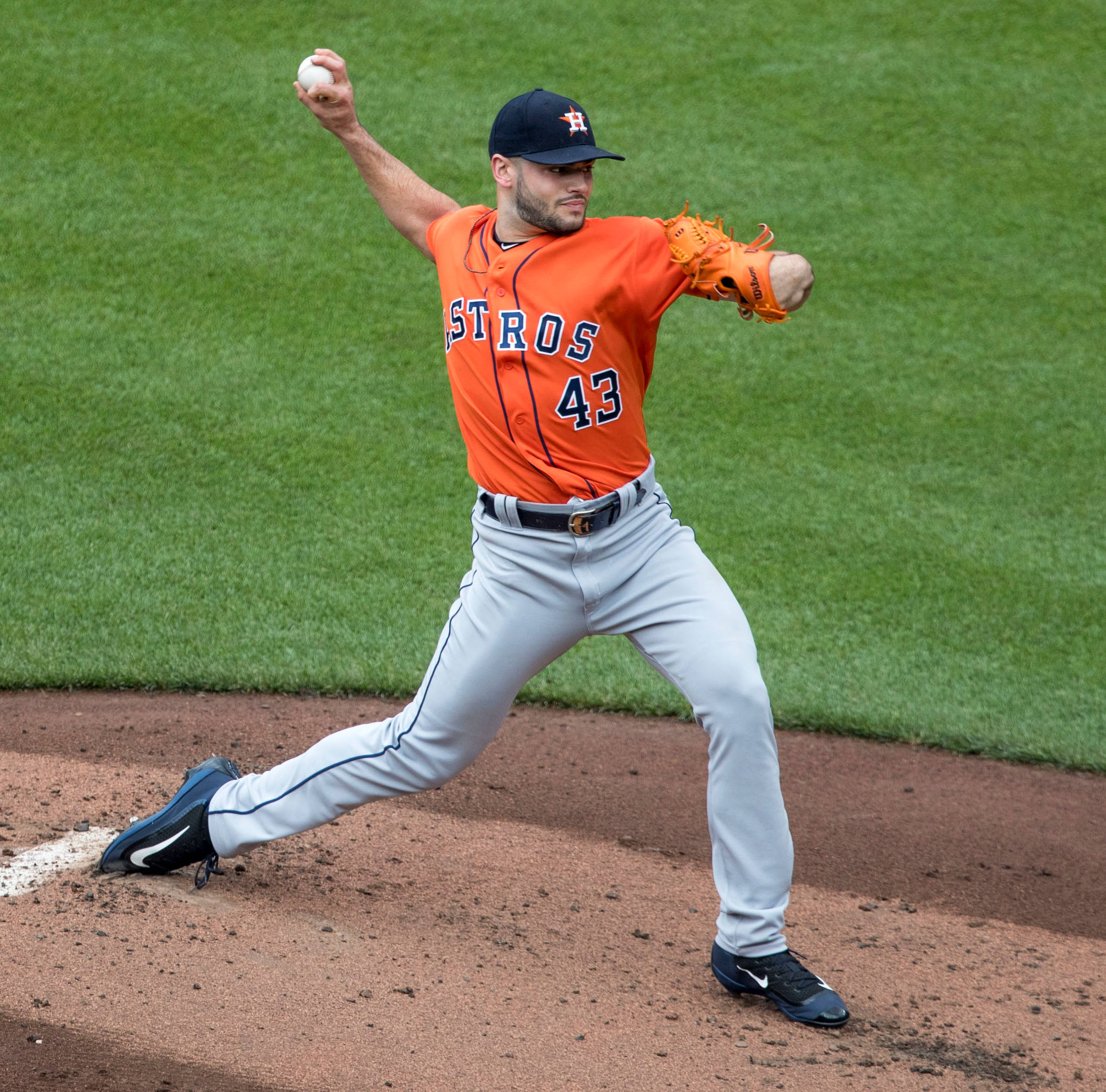 Lance Mccullers, orange Astros jersey, sunlit field, Full HD Desktop Wallpaper