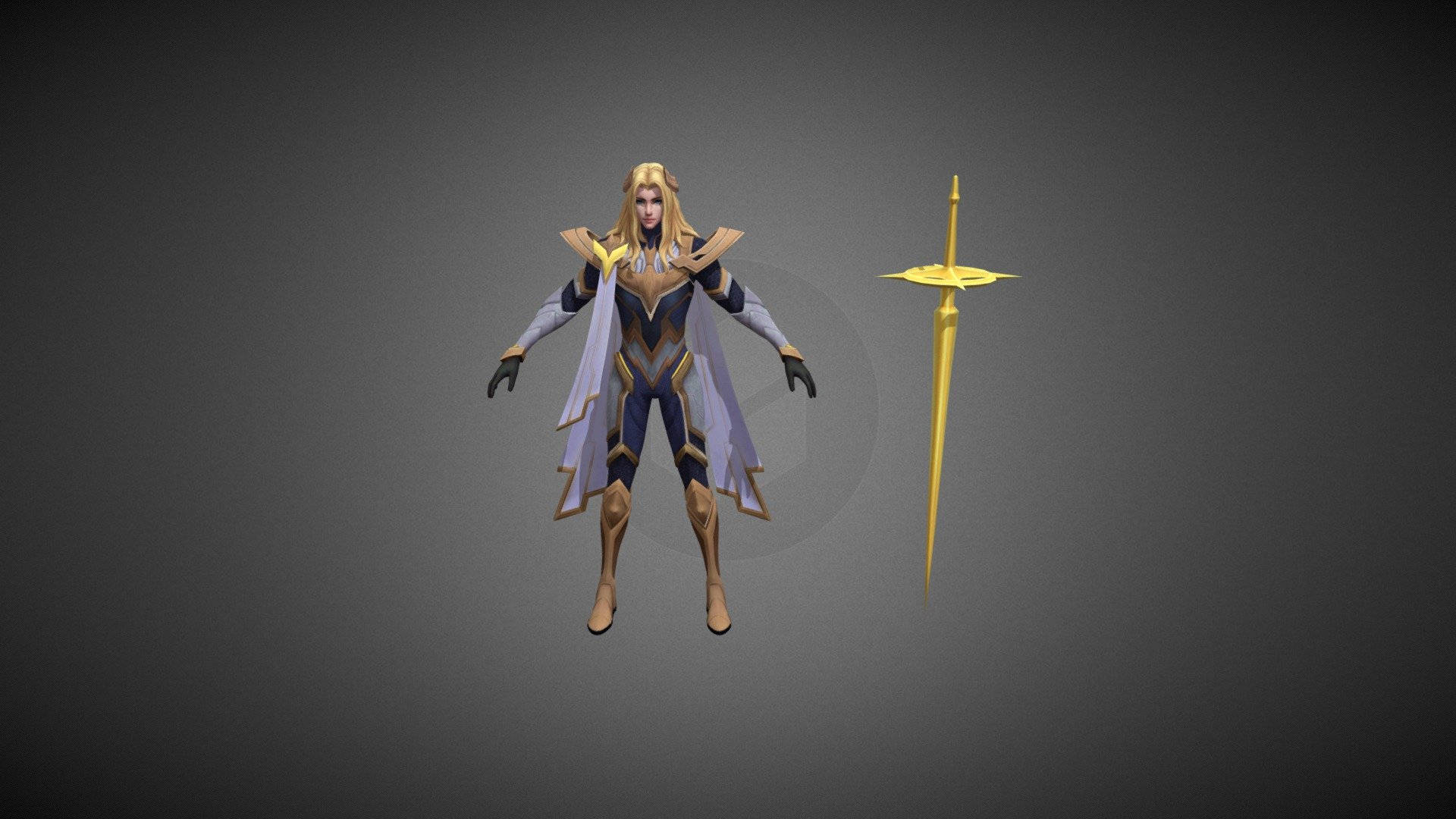 Lancelot Mobile Legend, blue gold armor, flowing white cape, Full HD Desktop Wallpaper