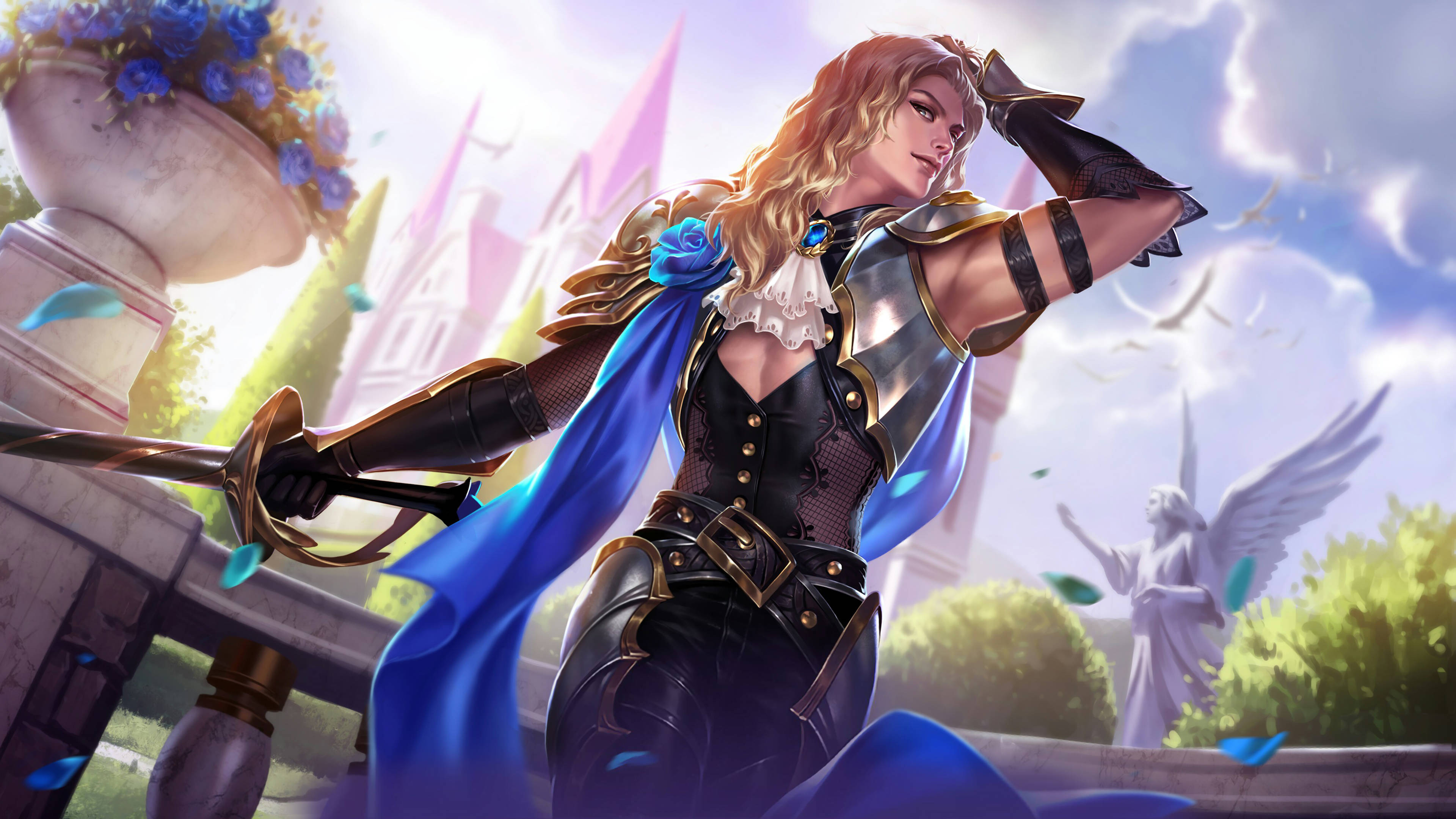 Lancelot Mobile Legend, Blade Of Roses, blue cape, 4K Desktop Wallpaper