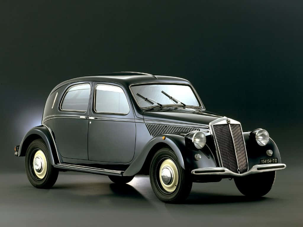 Lancia Aprilia, vintage black car, cream-colored wheels, SD Desktop Wallpaper