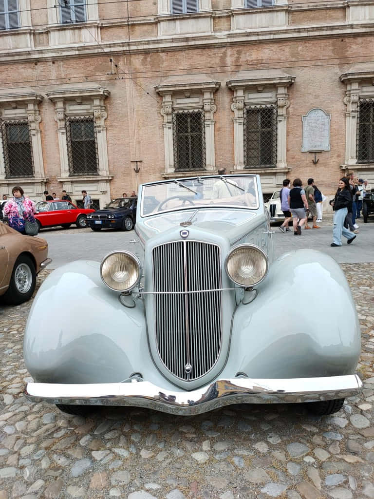 Lancia Aprilia, vintage light blue convertible, chrome accents, SD Phone Wallpaper