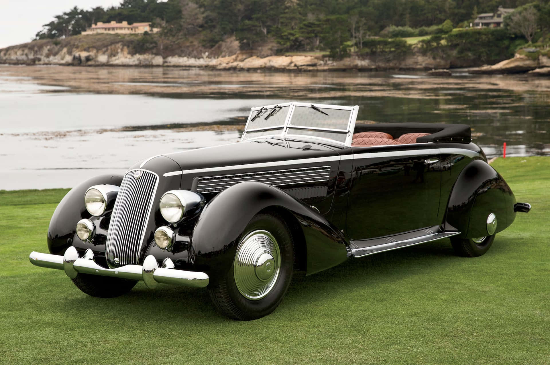 Lancia Astura, glossy black, chrome accents, Full HD Desktop Wallpaper