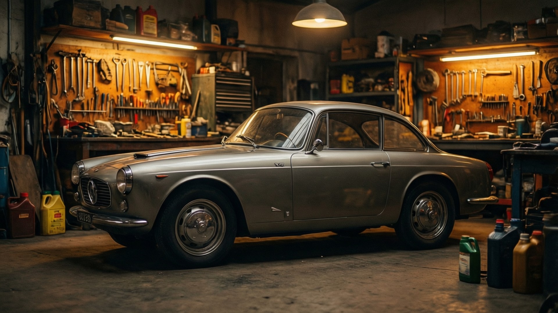 Lancia Aurelia, nostalgic old garage, Garage, Full HD Desktop Wallpaper