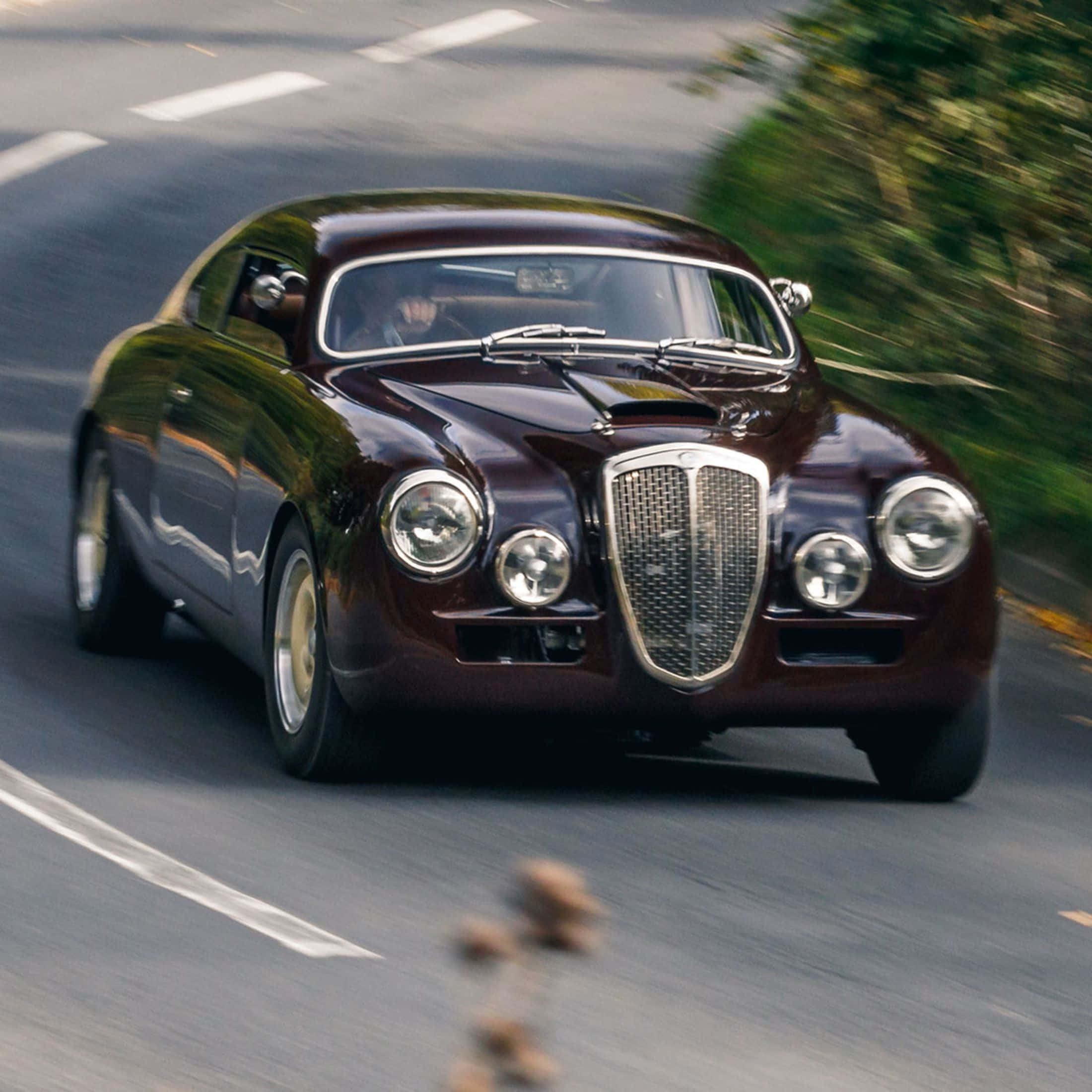 Lancia Aurelia, glossy maroon, winding road, Full HD Desktop Wallpaper