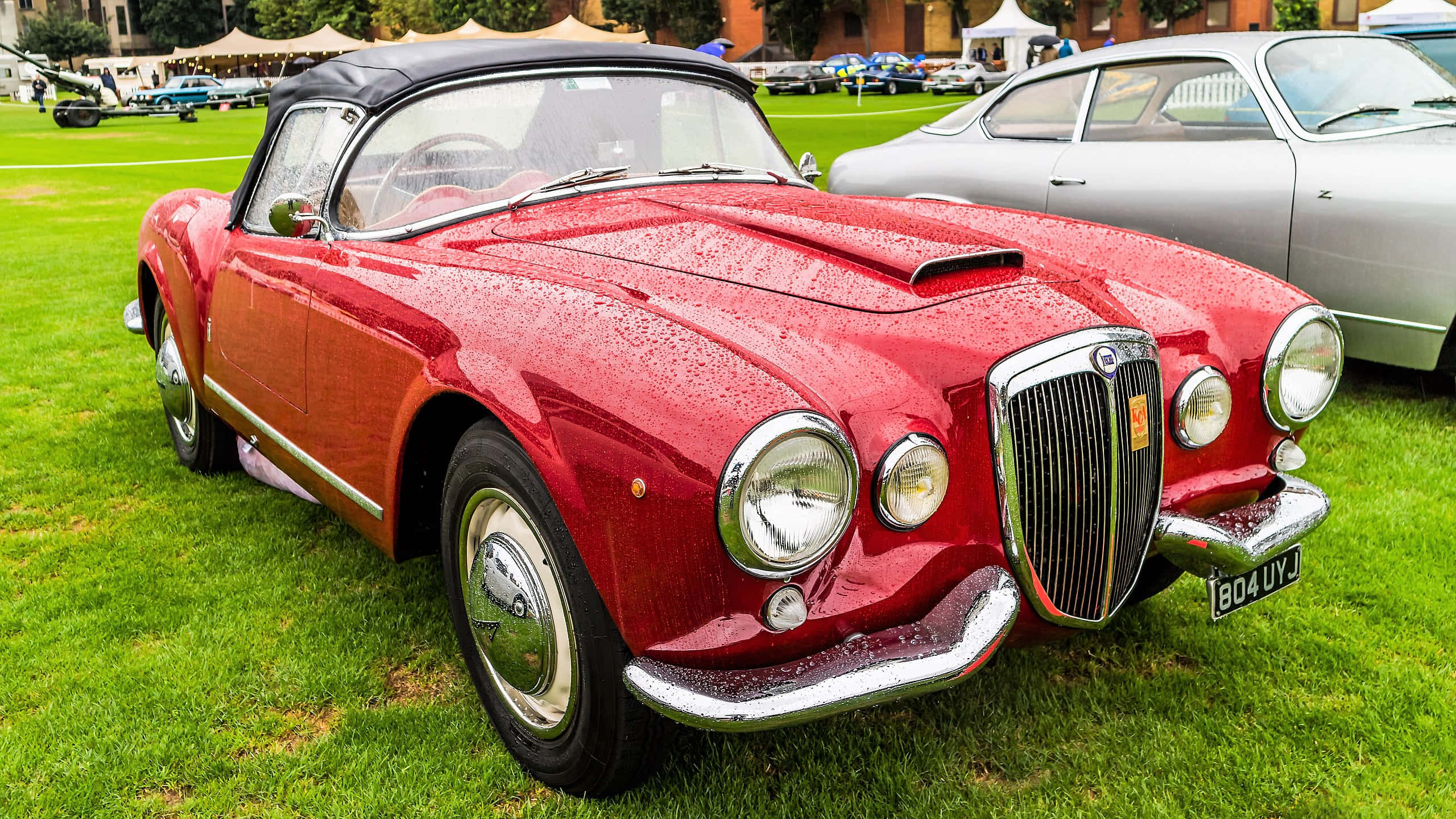 Lancia Aurelia, convertible, glossy red, 2K Desktop Wallpaper