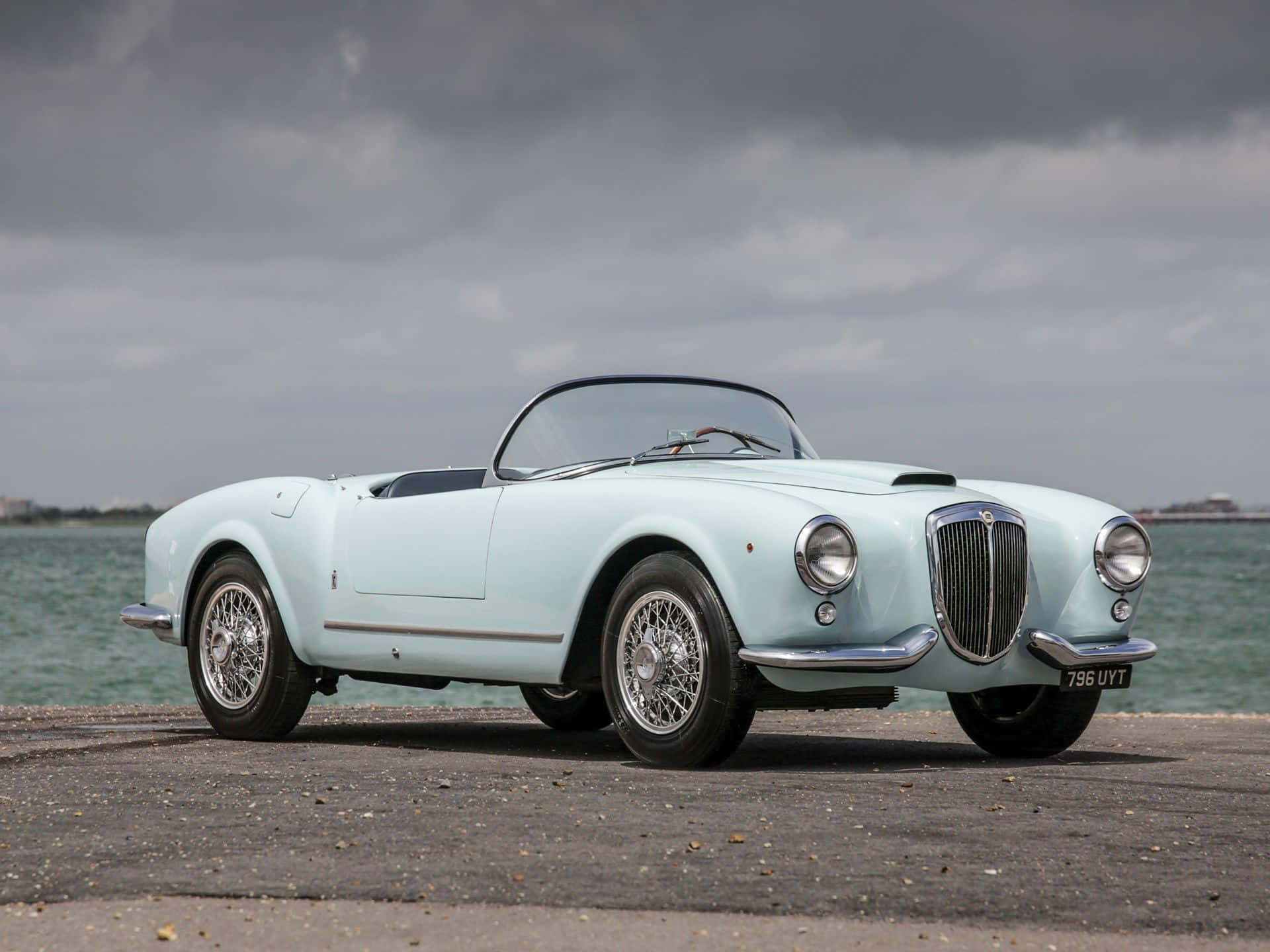 Lancia Aurelia, convertible, pale blue, Full HD Desktop Wallpaper