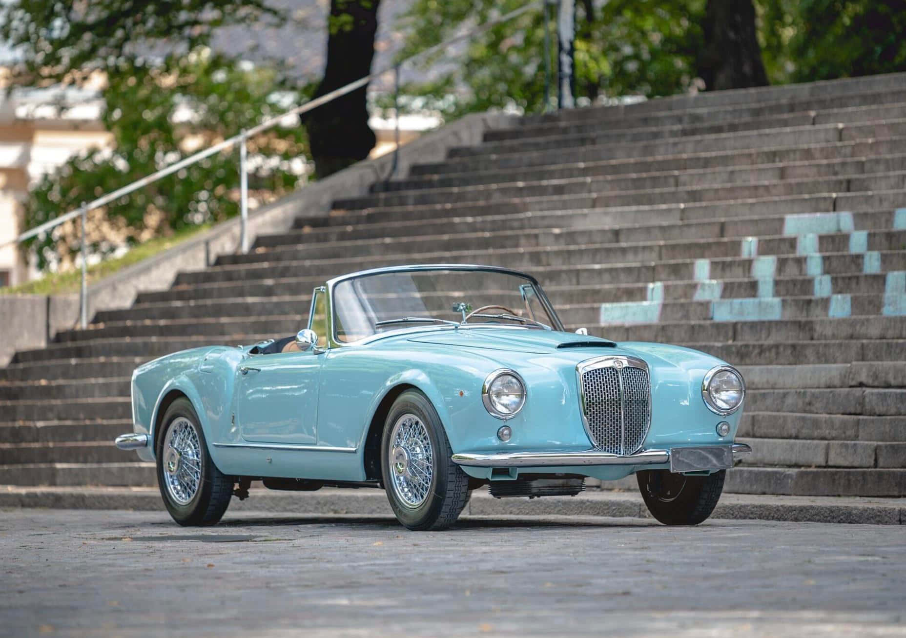 Lancia Aurelia, convertible, light blue, HD Desktop Wallpaper