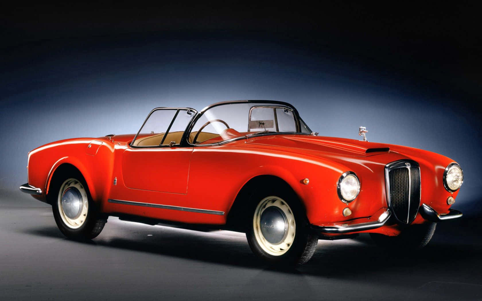 Lancia Aurelia, vintage convertible sports car, vibrant red, HD Desktop Wallpaper
