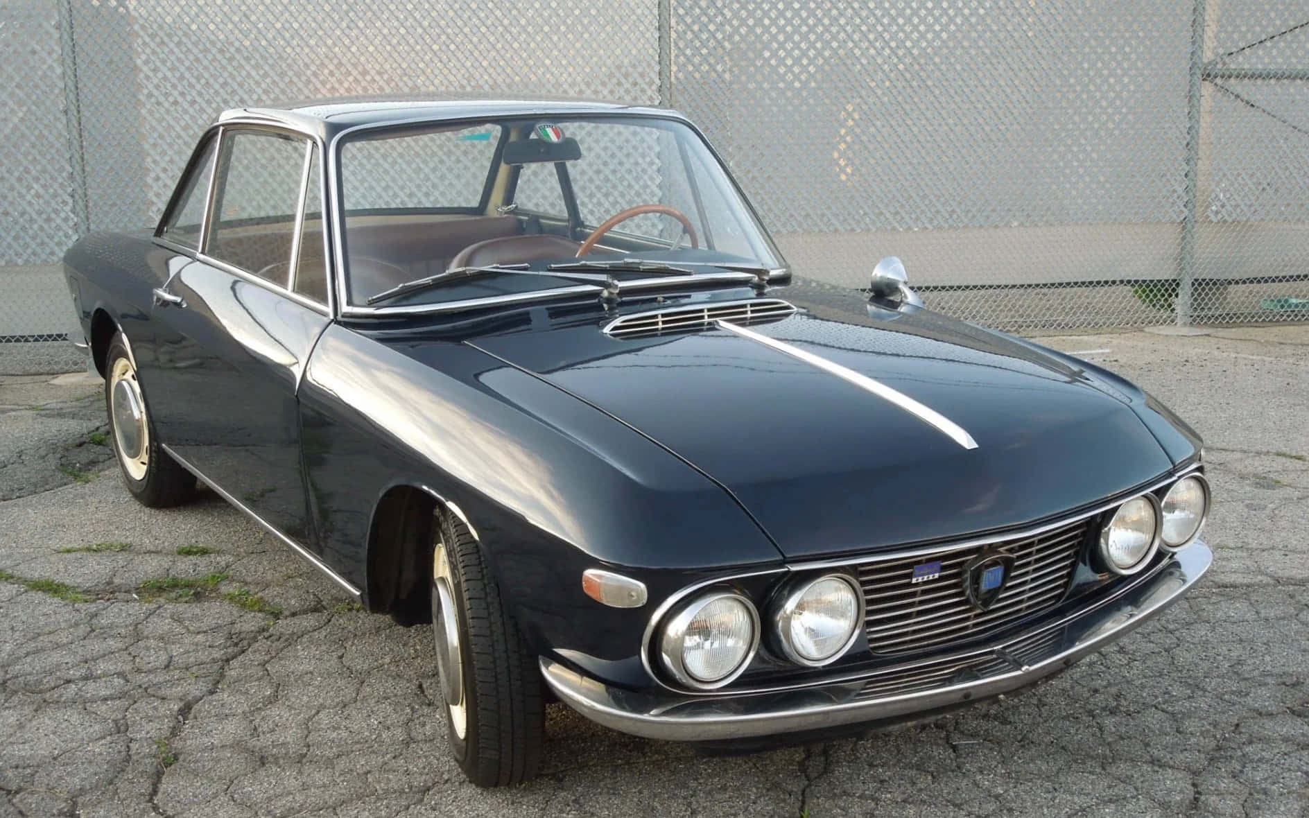 Lancia Fulvia, sleek black vintage sports car, white stripe, HD Desktop Wallpaper