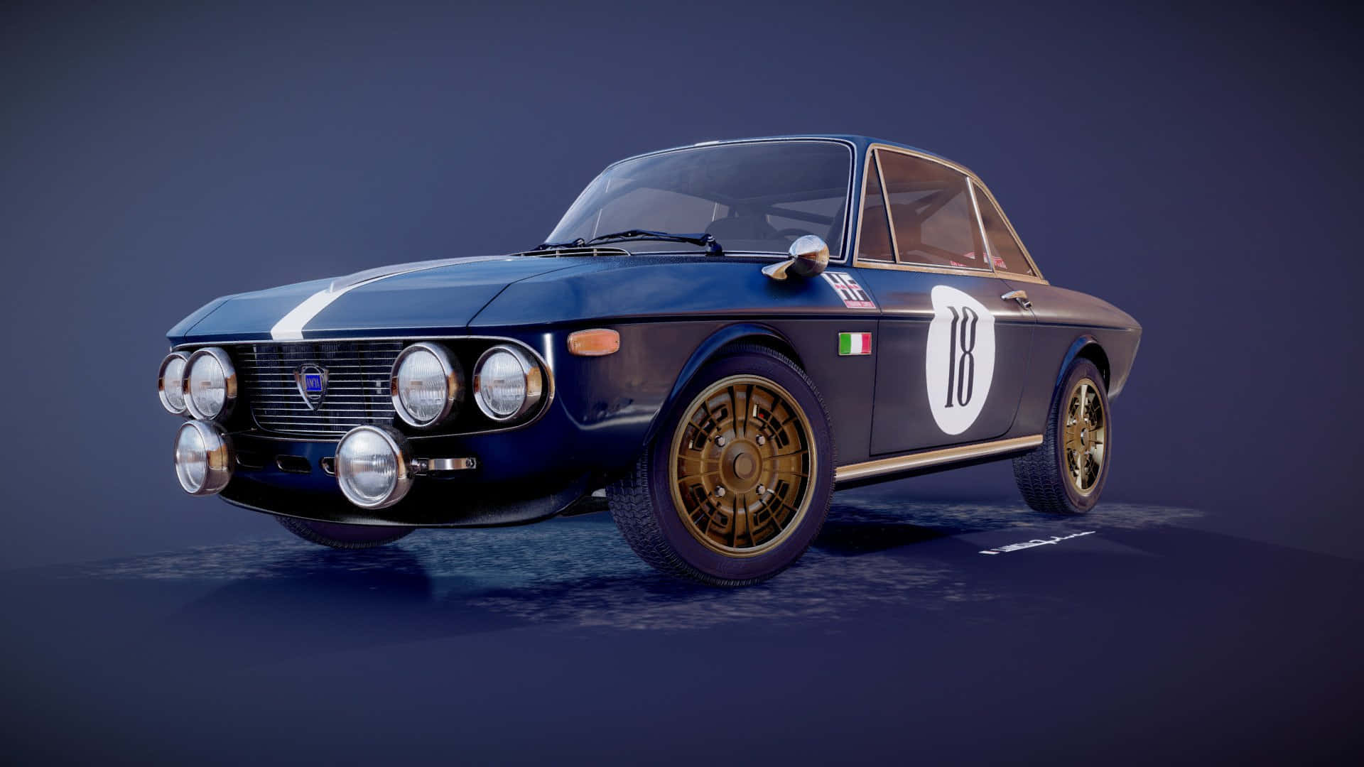 Lancia Fulvia, blue, gold rims, Full HD Desktop Wallpaper