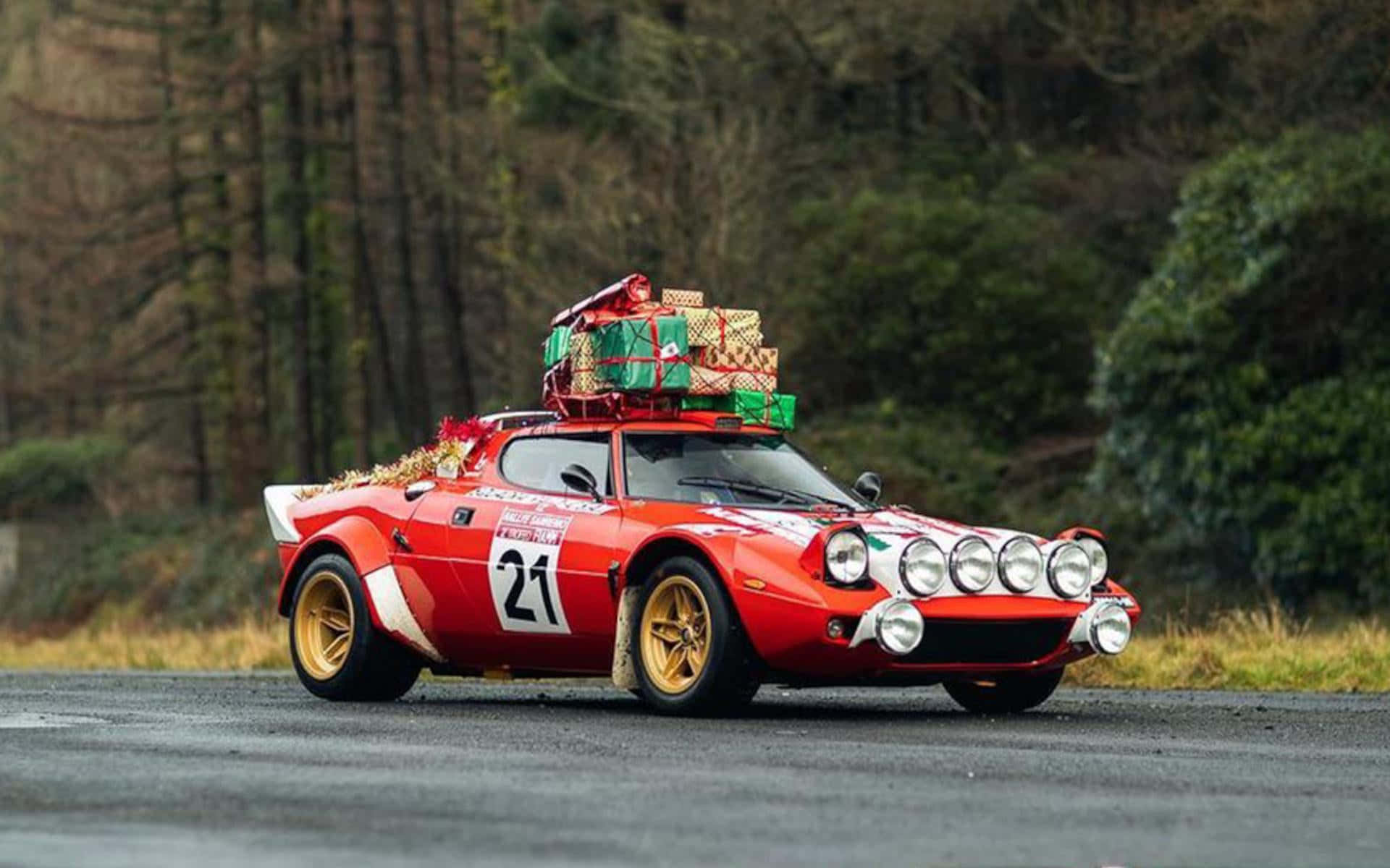 Lancia Stratos, red, gold wheels, Full HD Desktop Wallpaper