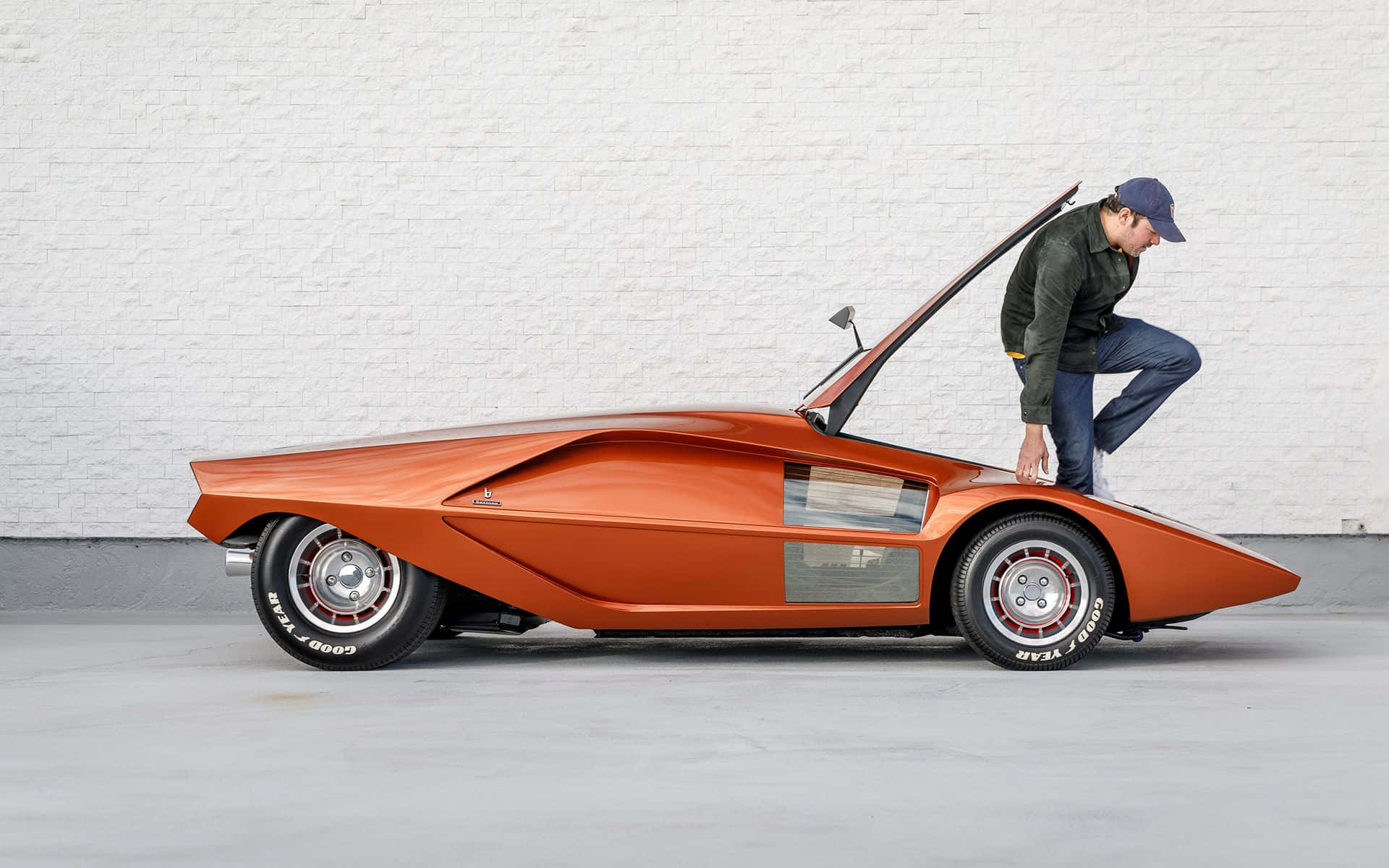 Lancia Stratos, gullwing door, sleek orange vintage concept car, Full HD Desktop Wallpaper