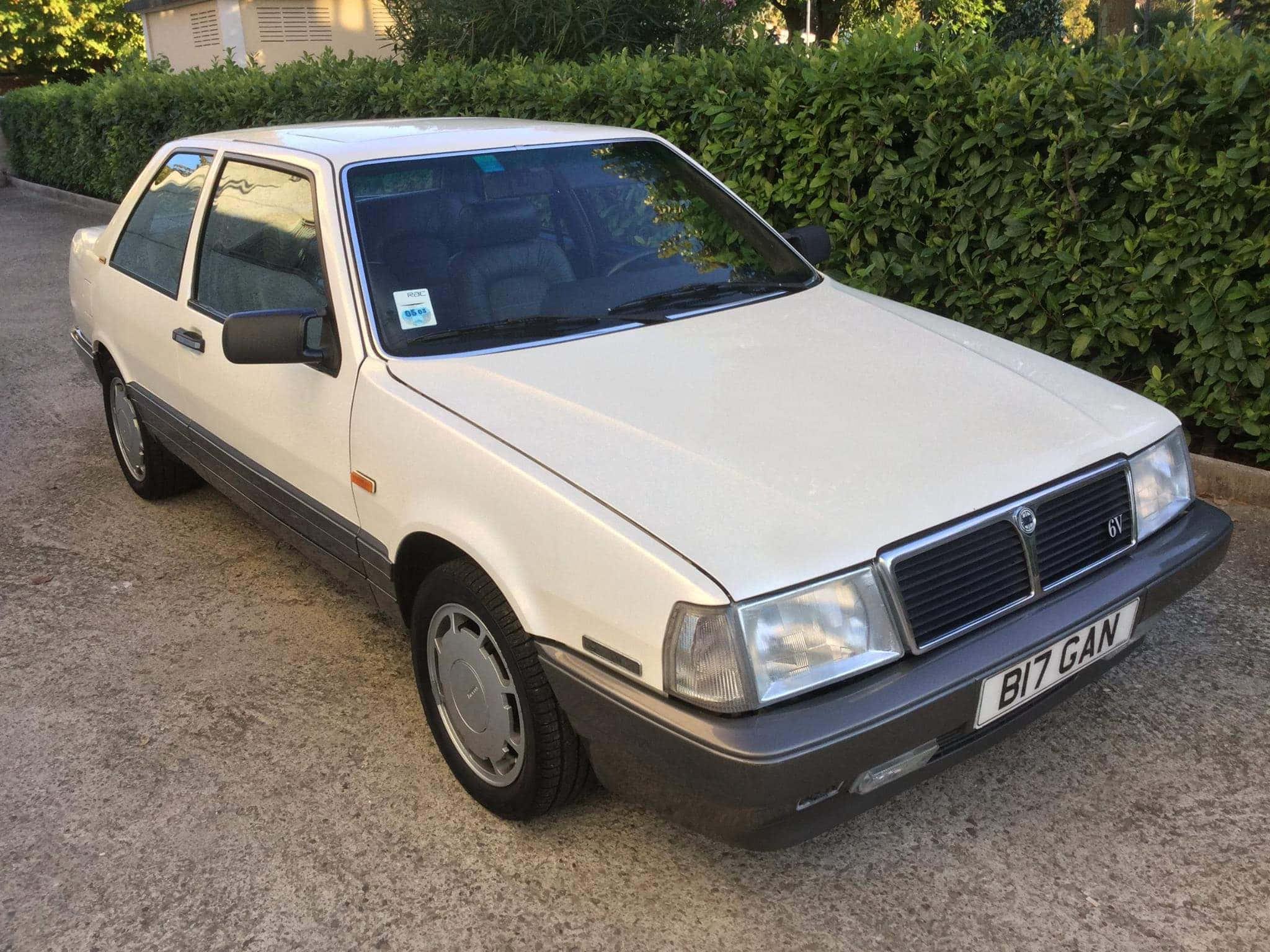 white lancia thema, 1980s Fiat car, gravel, Full HD Desktop Wallpaper