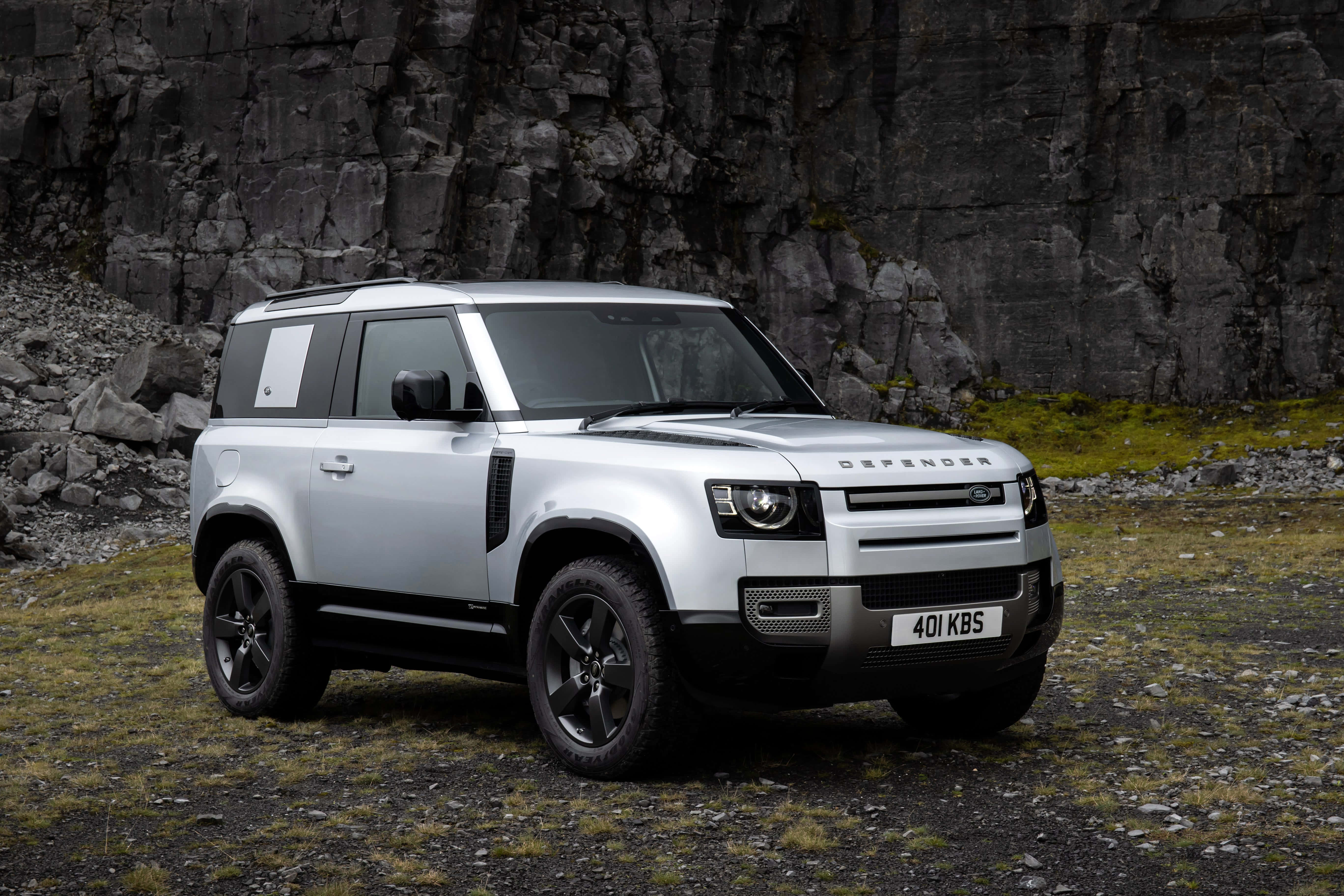 Land Rover Defender, silver, rugged terrain, 5K Desktop Wallpaper