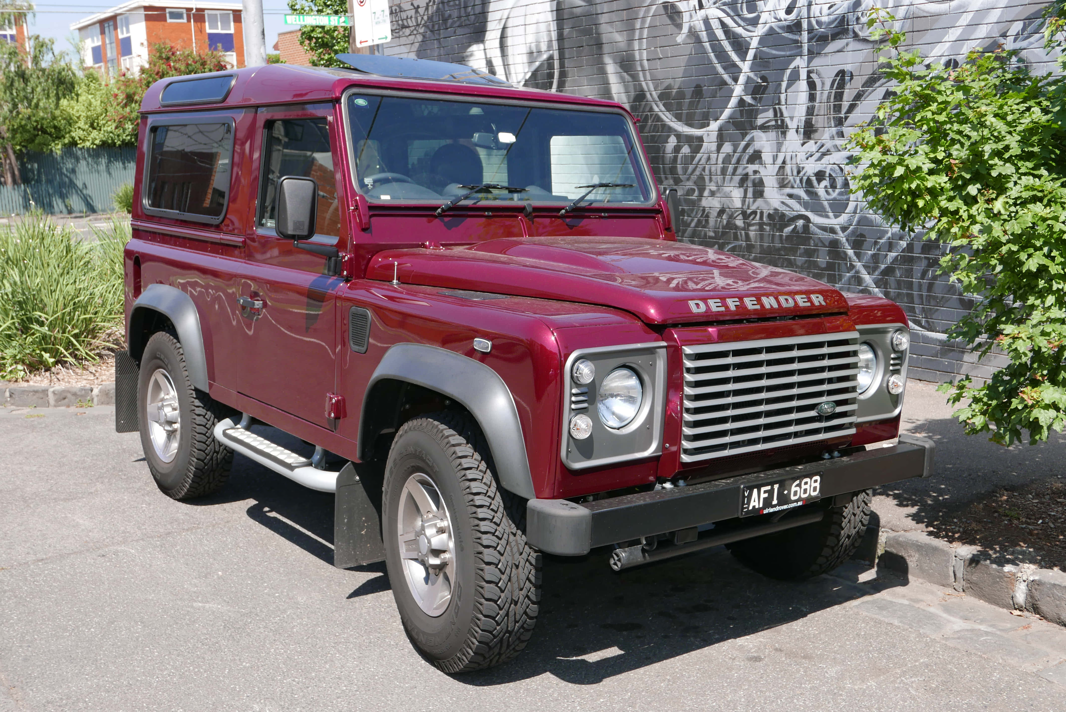 Land Rover Defender, maroon, scenic mountain road, 4K Desktop Wallpaper