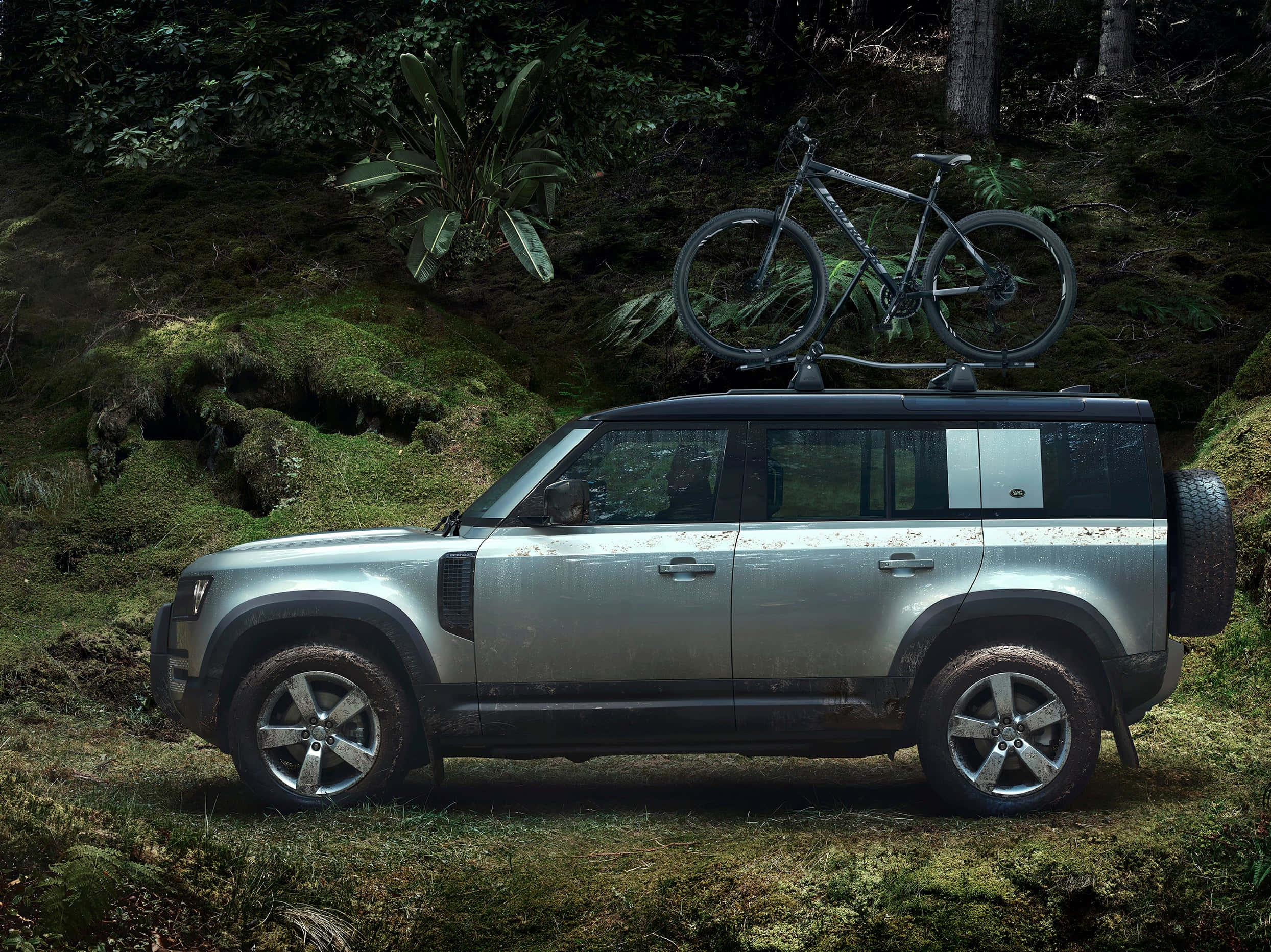 Land Rover Defender, silver, mud, Full HD Desktop Wallpaper