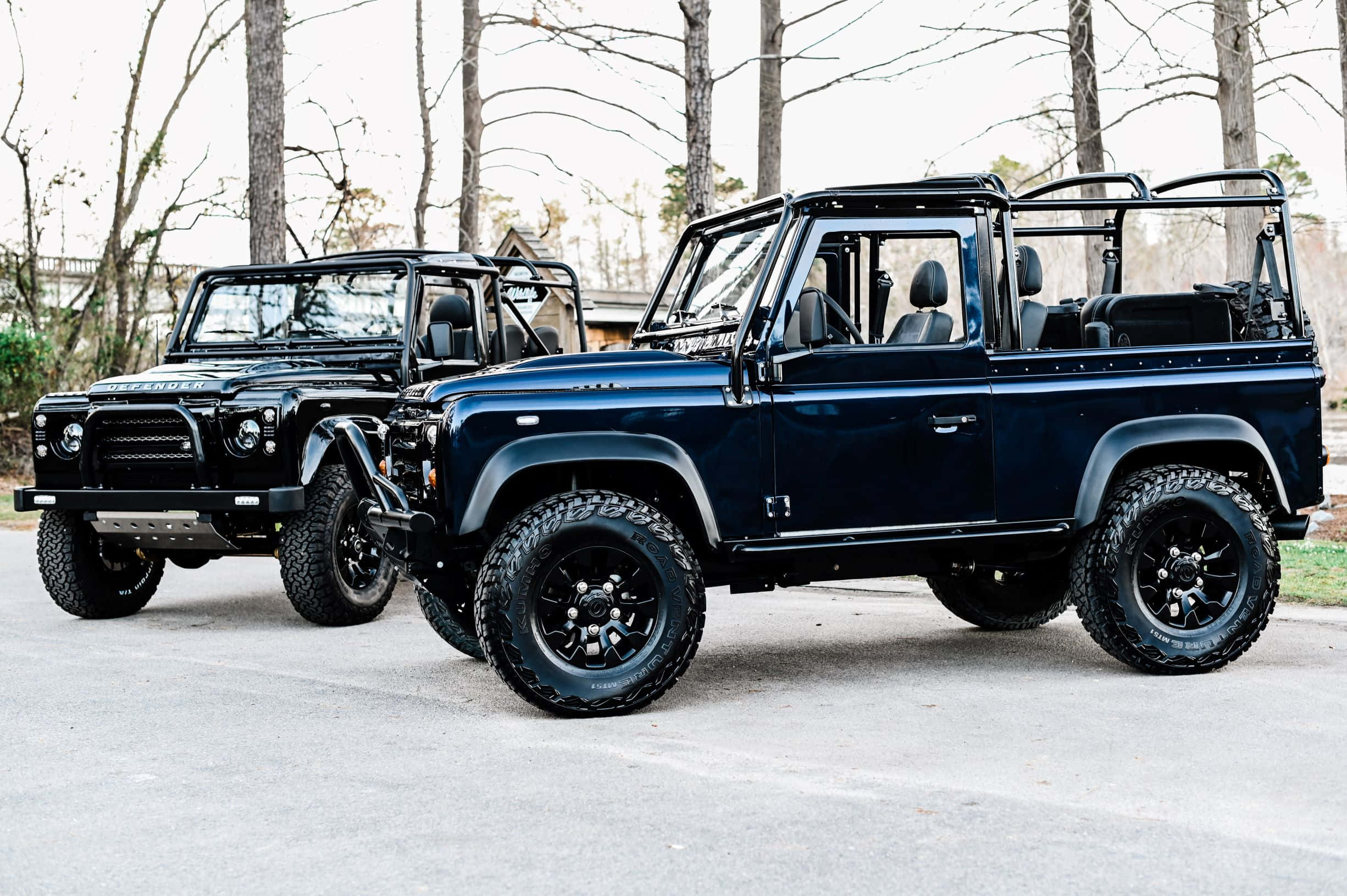 Land Rover Defender, black, paved surface, Full HD Desktop Wallpaper