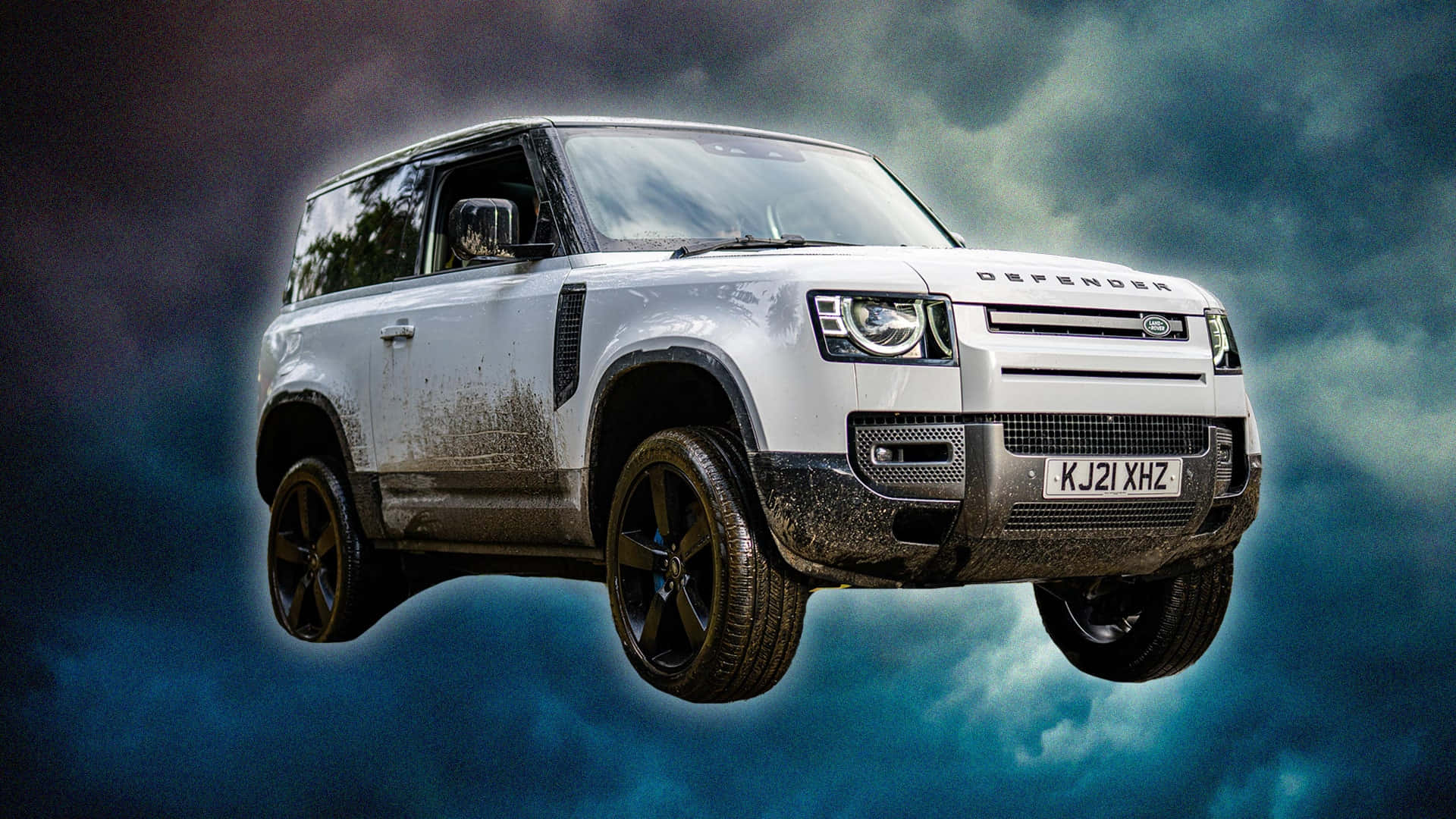 Land Rover Defender, white, storm clouds, Full HD Desktop Wallpaper