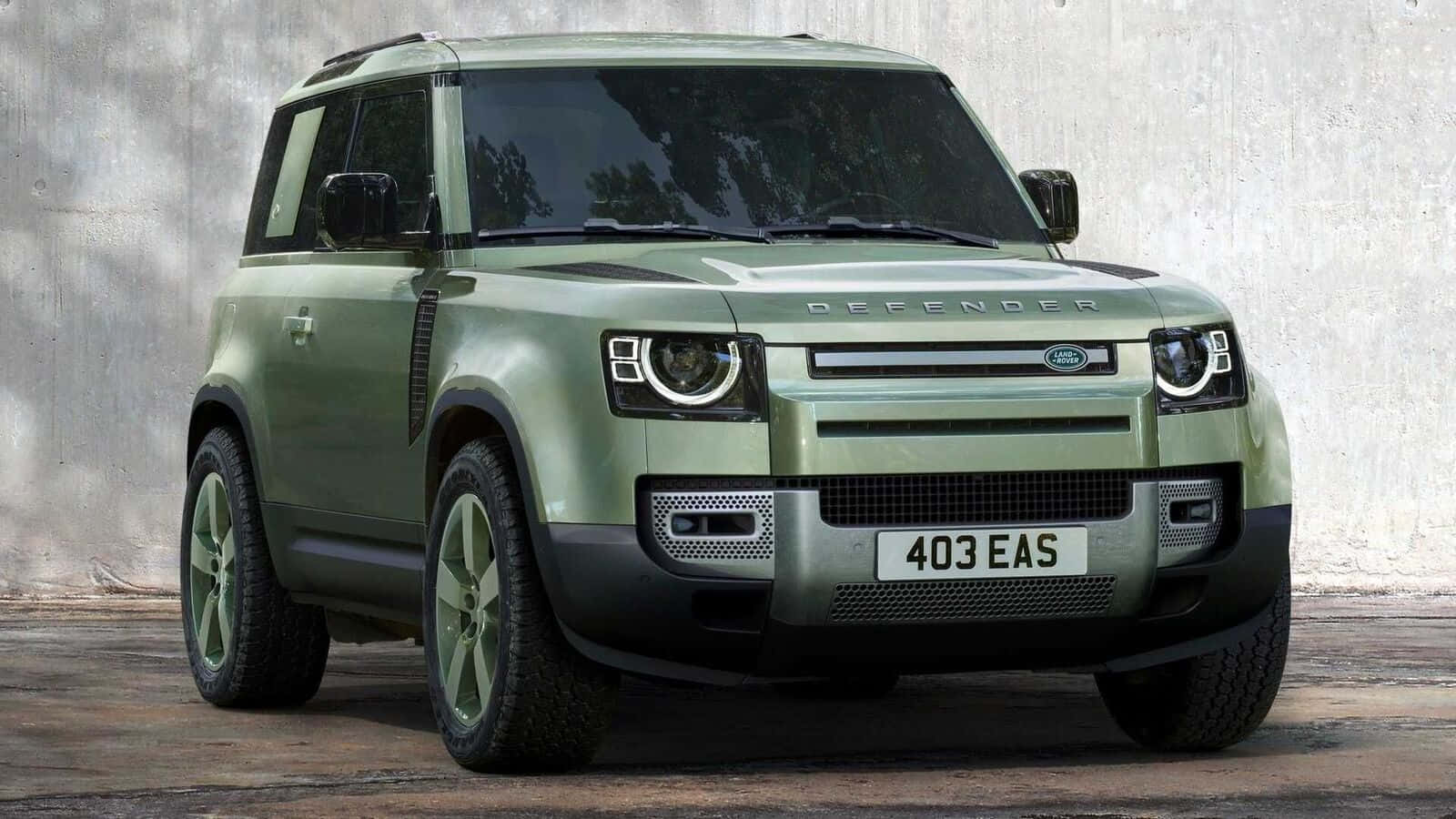 Land Rover Defender, matte olive green, weathered concrete wall, HD Desktop Wallpaper
