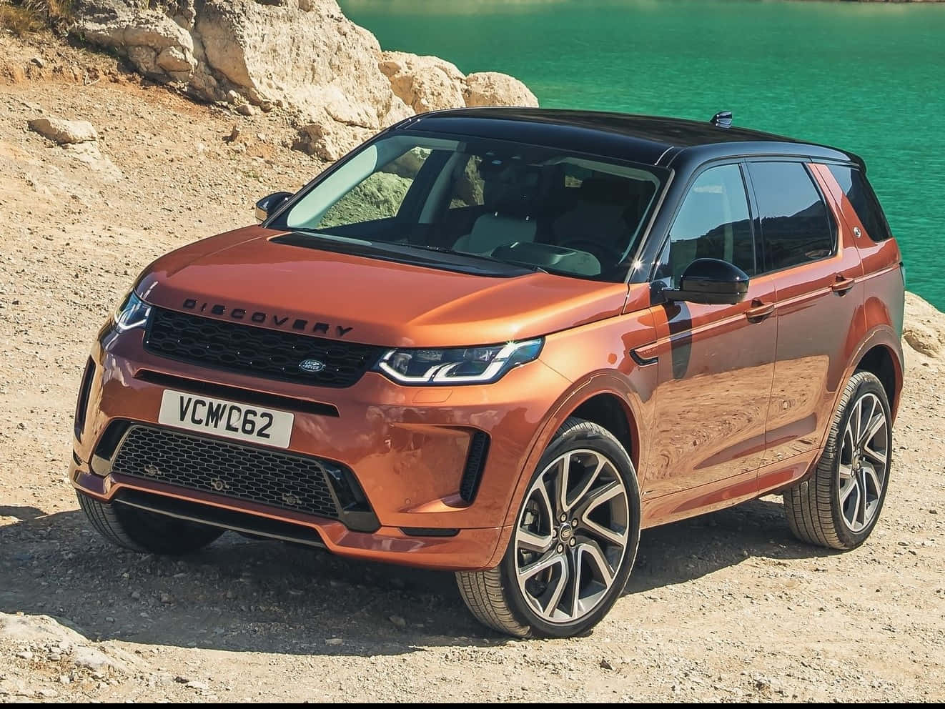 Land Rover Discovery, glossy copper, rocky terrain, HD Desktop Wallpaper